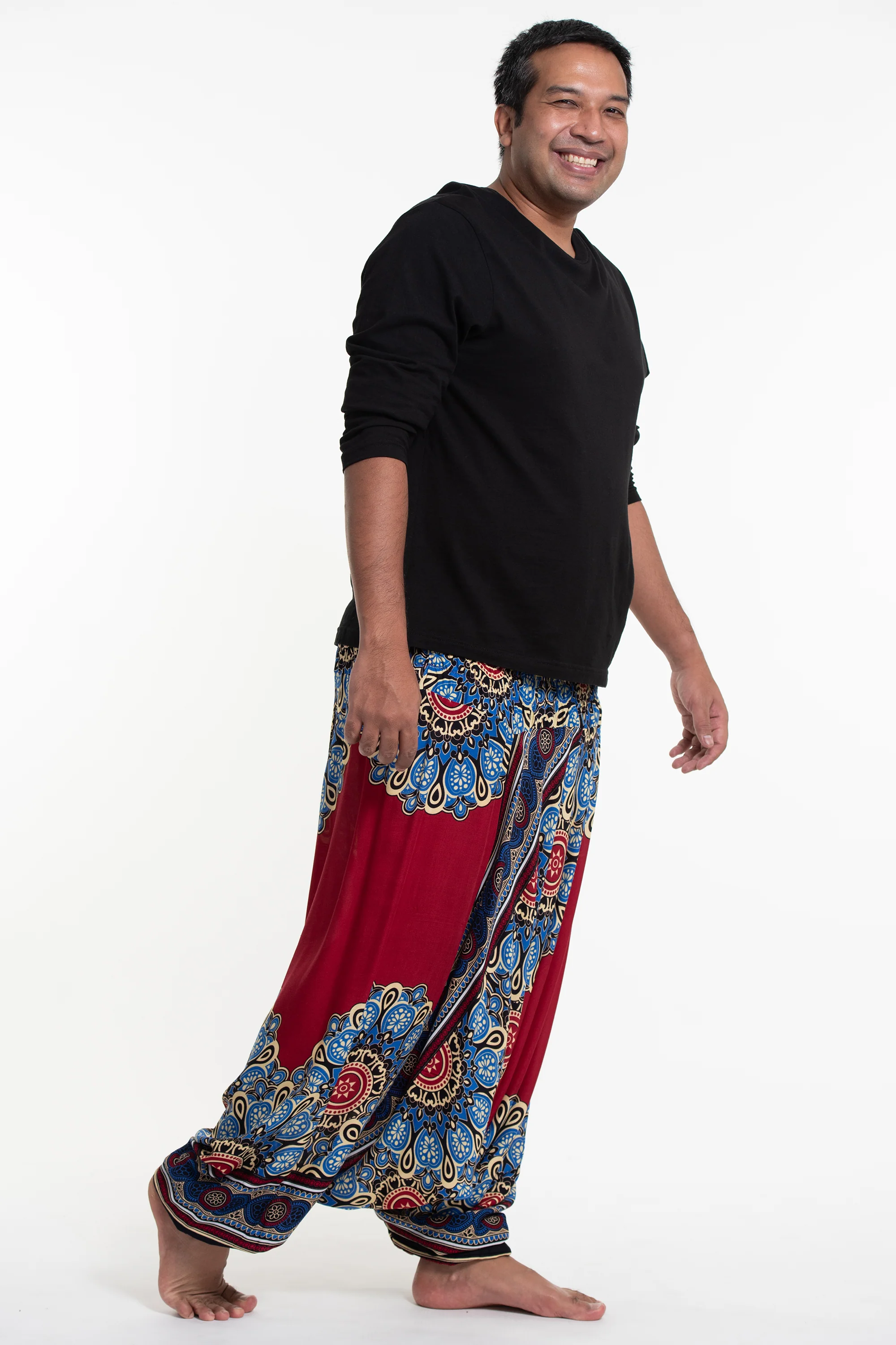 2926-Plus-Size-Peony-Mandalas-Drop-Crotch-Men-s-Harem-Pants-in-Red-3.webp Plus Size Peony Mandalas Drop Crotch Men's Harem Pants in Red