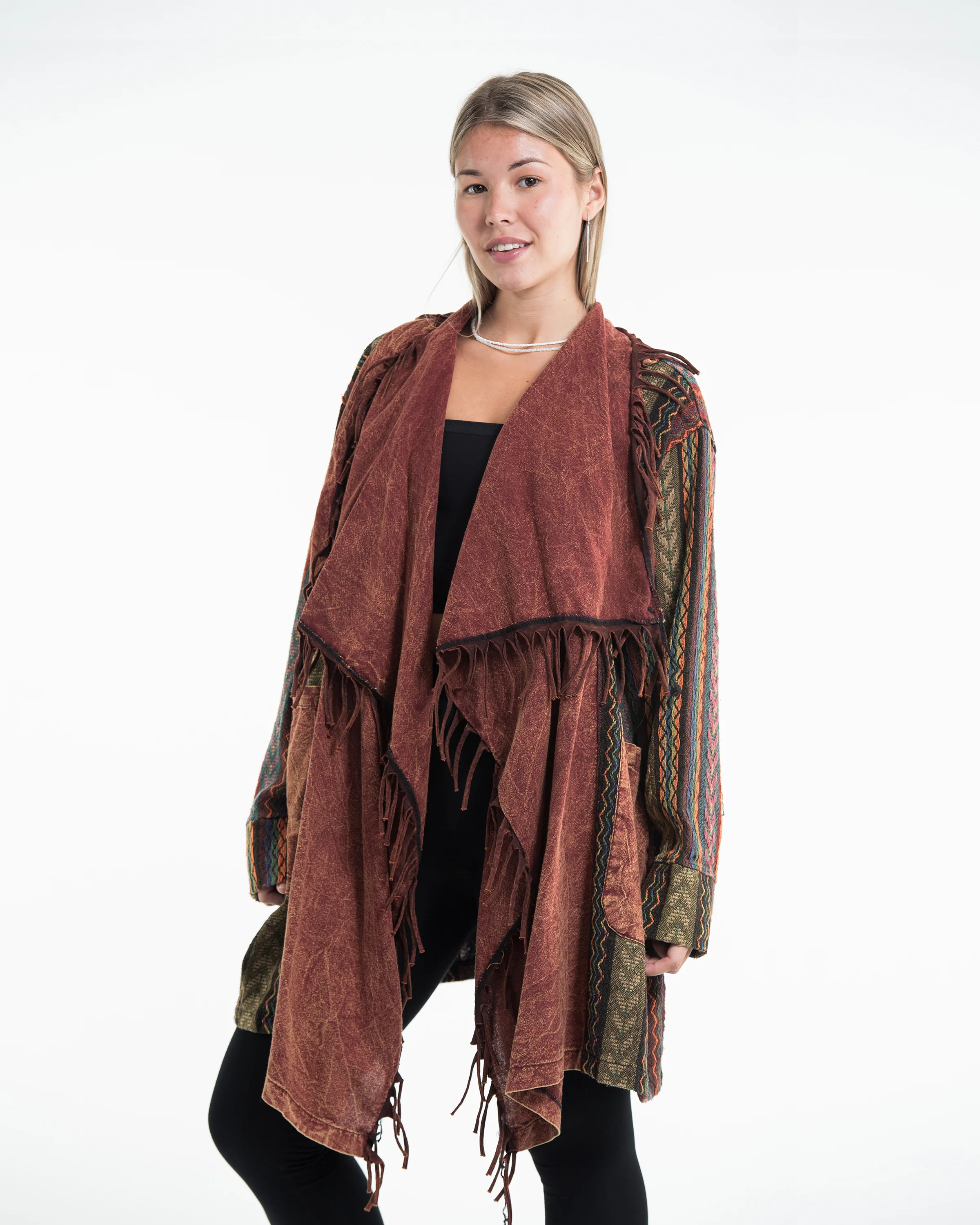 Tribal Cloak Jacket | Stonewash Drape in Brick