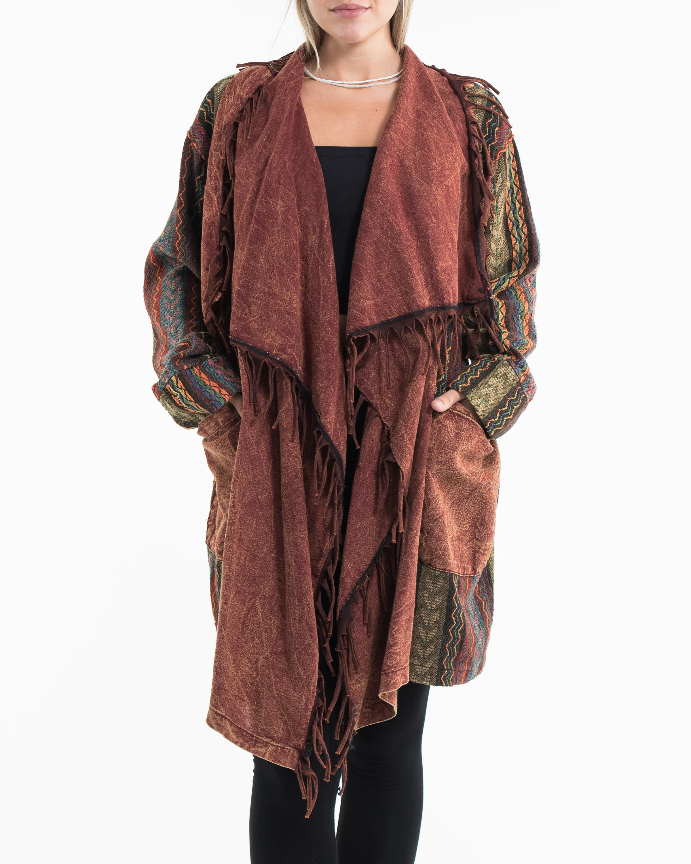 Tribal Cloak Jacket | Stonewash Drape in Brick