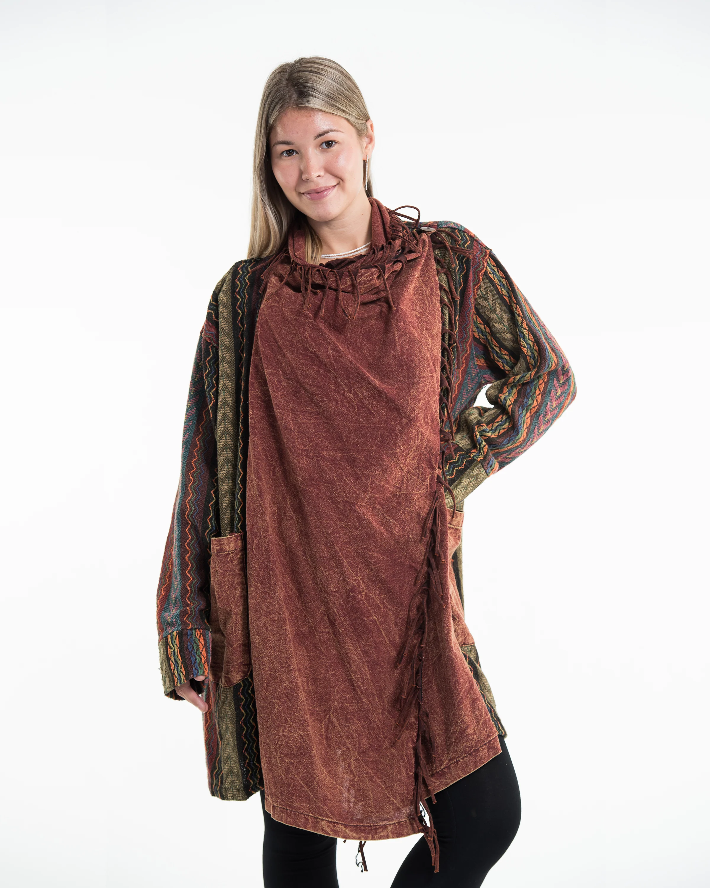 2927-Tribal-Cloak-Jacket-Stonewash-Drape-in-Brick-5.webp Tribal Cloak Jacket | Stonewash Drape in Brick