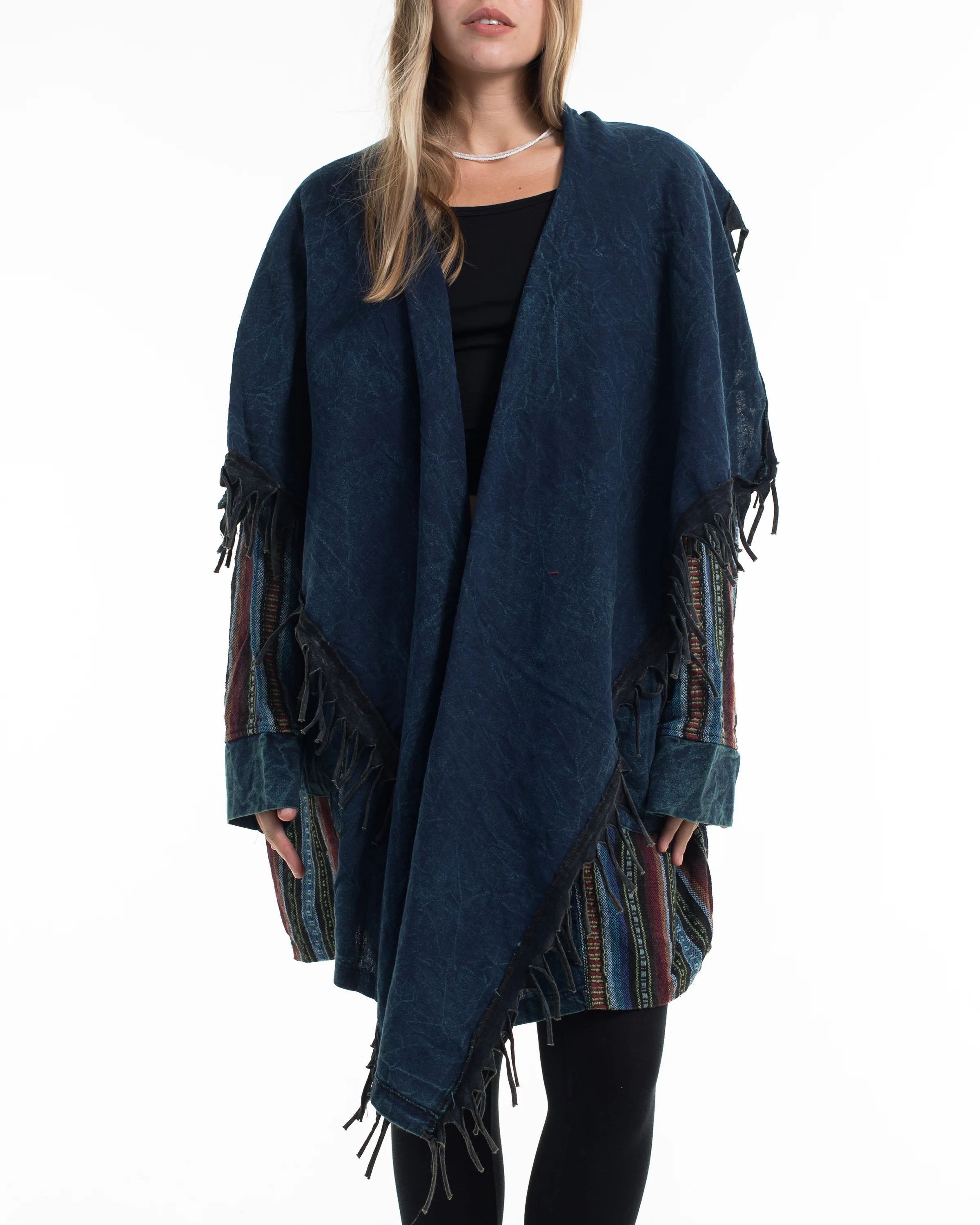 Tribal Cloak Jacket | Stonewash Drape in Denim Blue