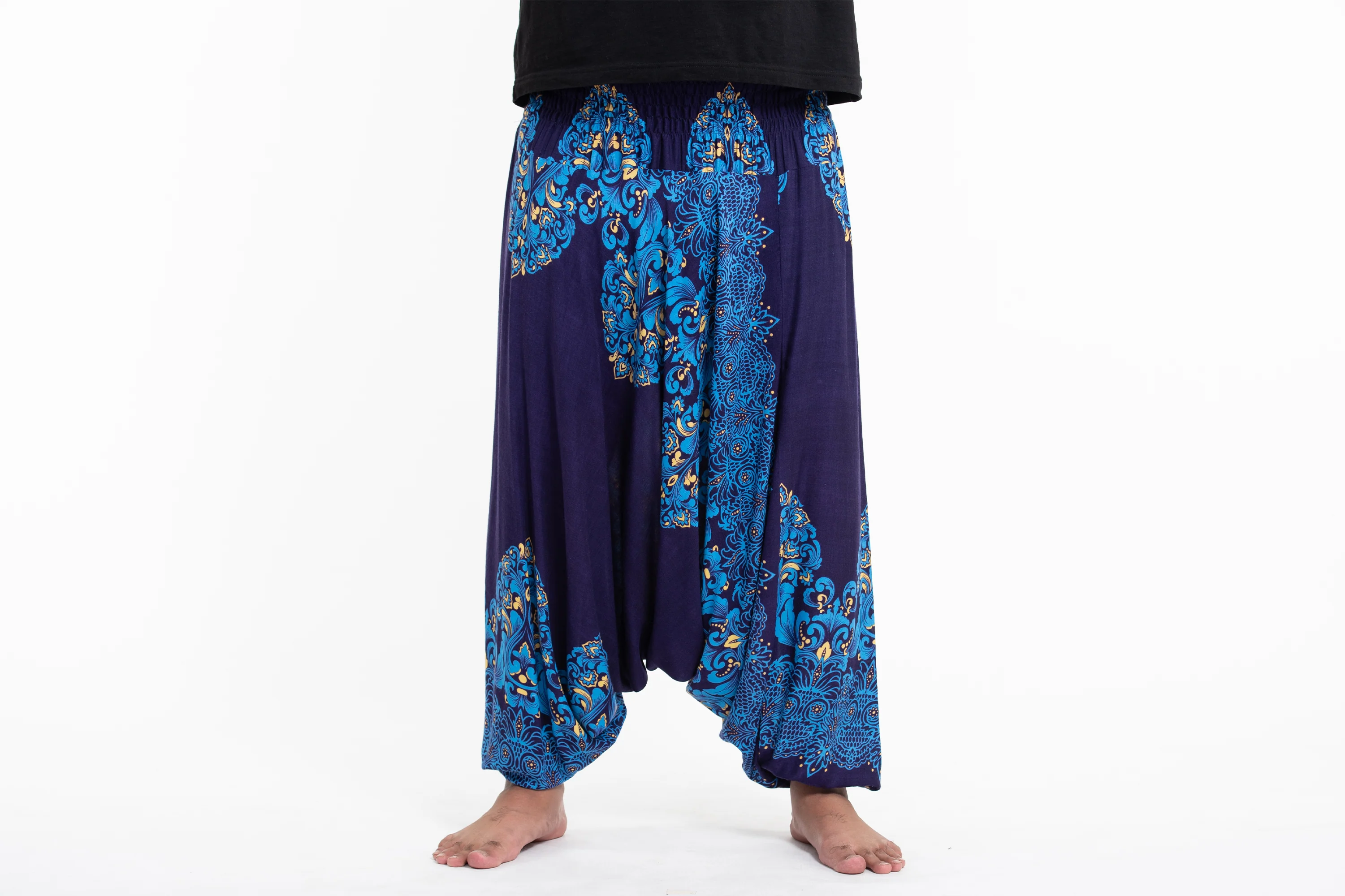 2939-Plus-Size-Floral-Vines-Drop-Crotch-Men-s-Harem-Pants-in-Blue-2.webp Plus Size Floral Vines Drop Crotch Men's Harem Pants in Blue