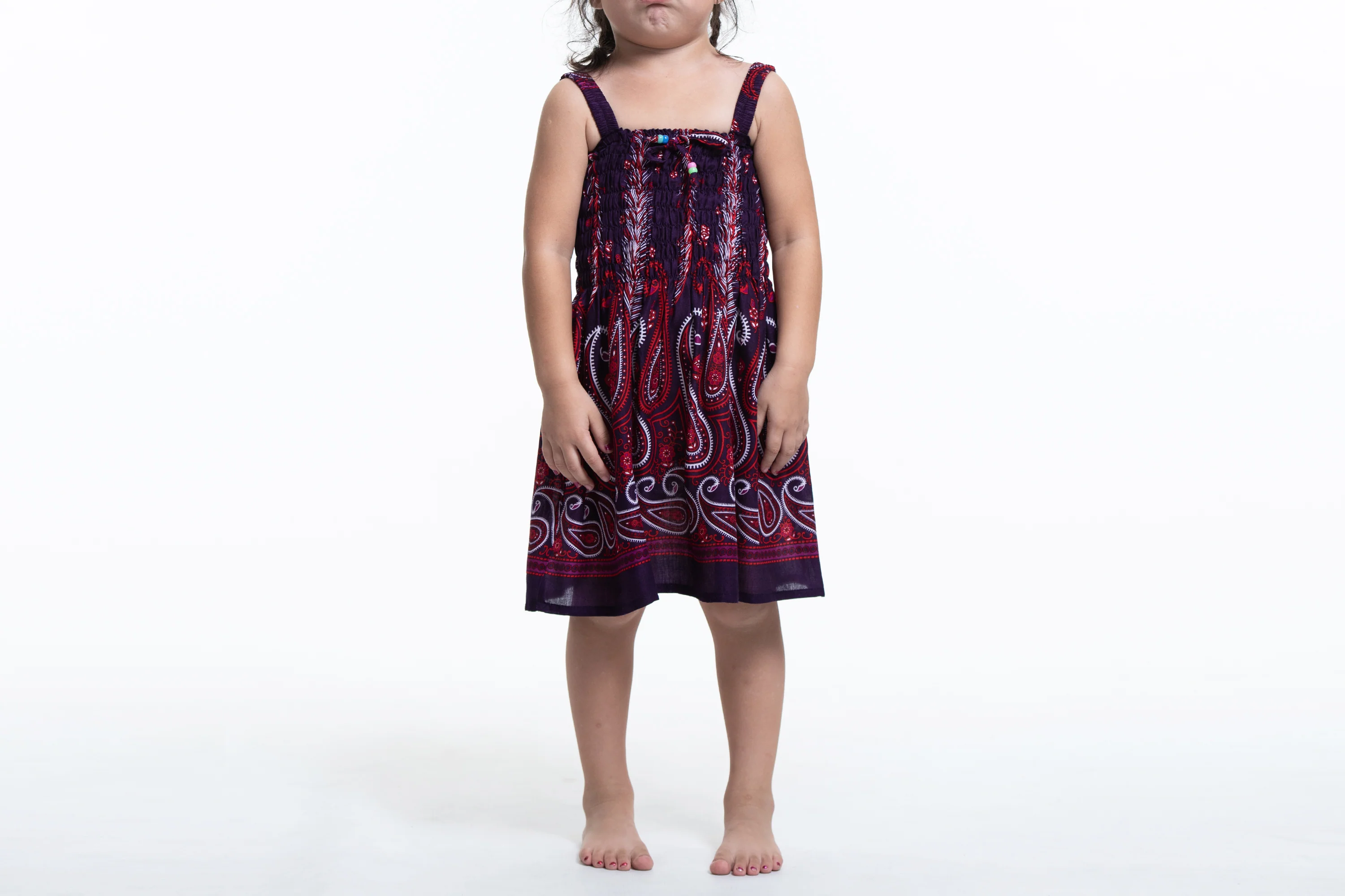 Kids Paisley Feathers Smock Dress in Purple