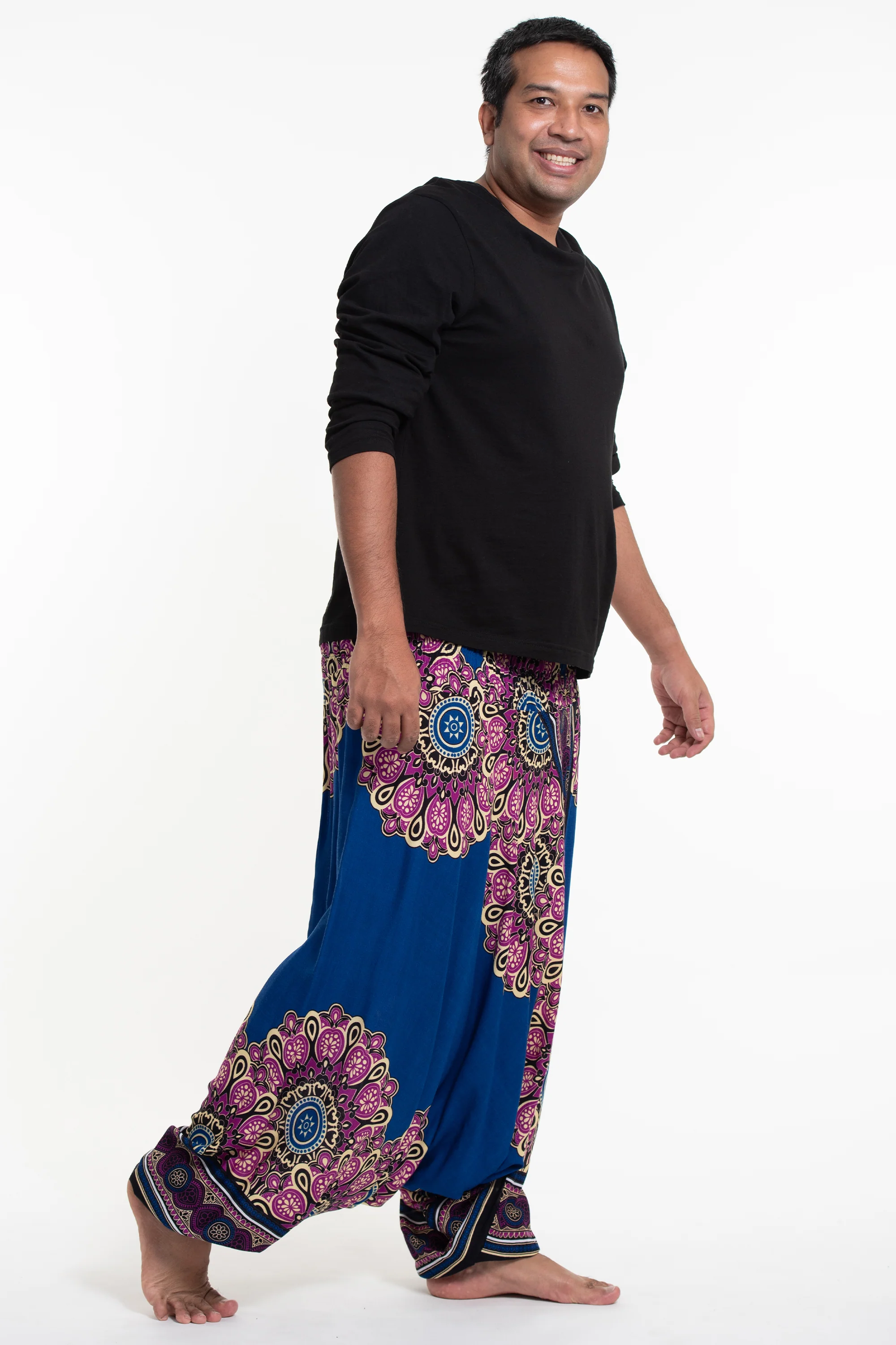 2941-Plus-Size-Peony-Mandalas-Drop-Crotch-Men-s-Harem-Pants-in-Blue-3.webp Plus Size Peony Mandalas Drop Crotch Men's Harem Pants in Blue