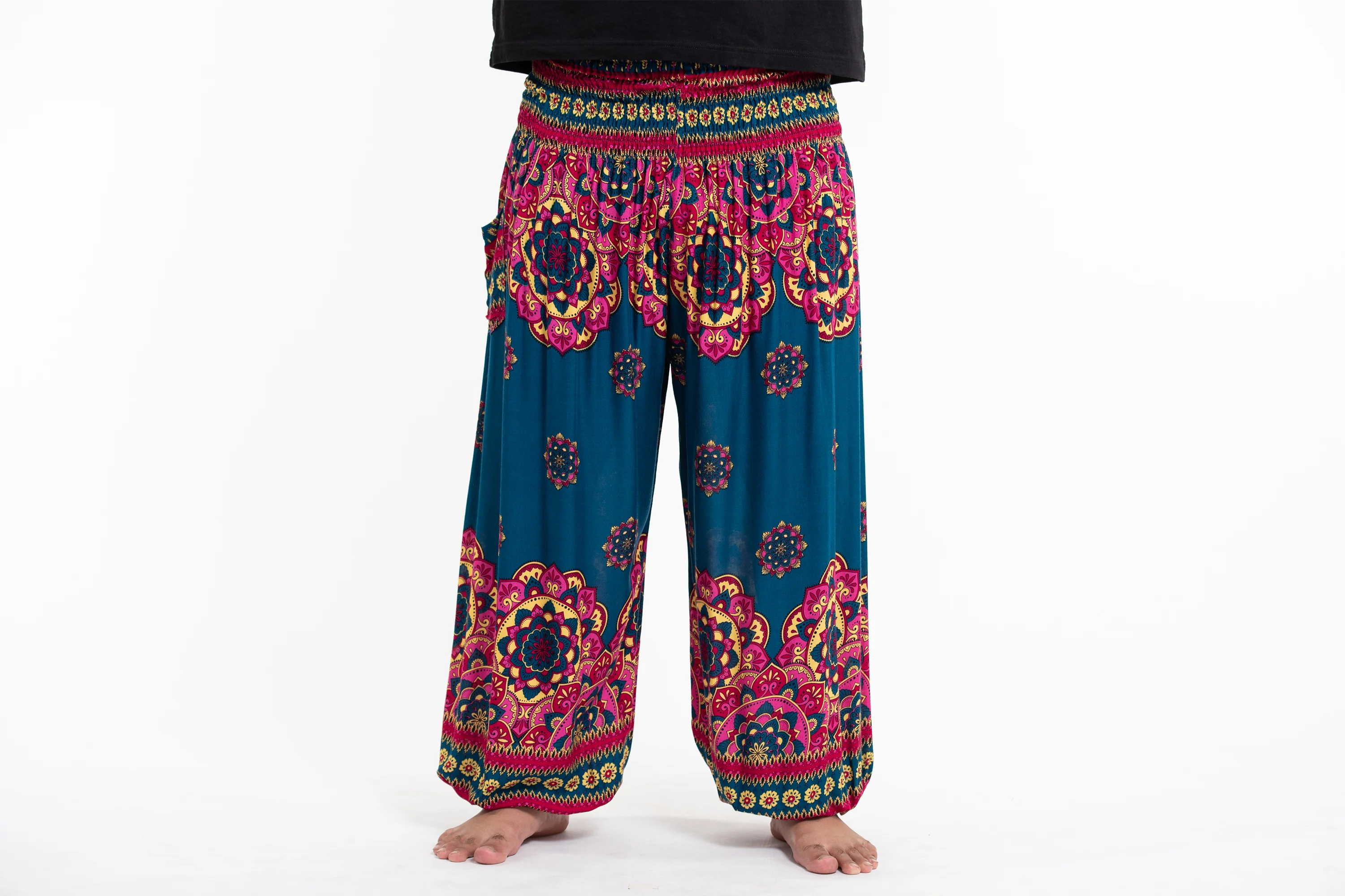 Plus Size Lotus Mandalas Men's Harem Pants in Turquoise