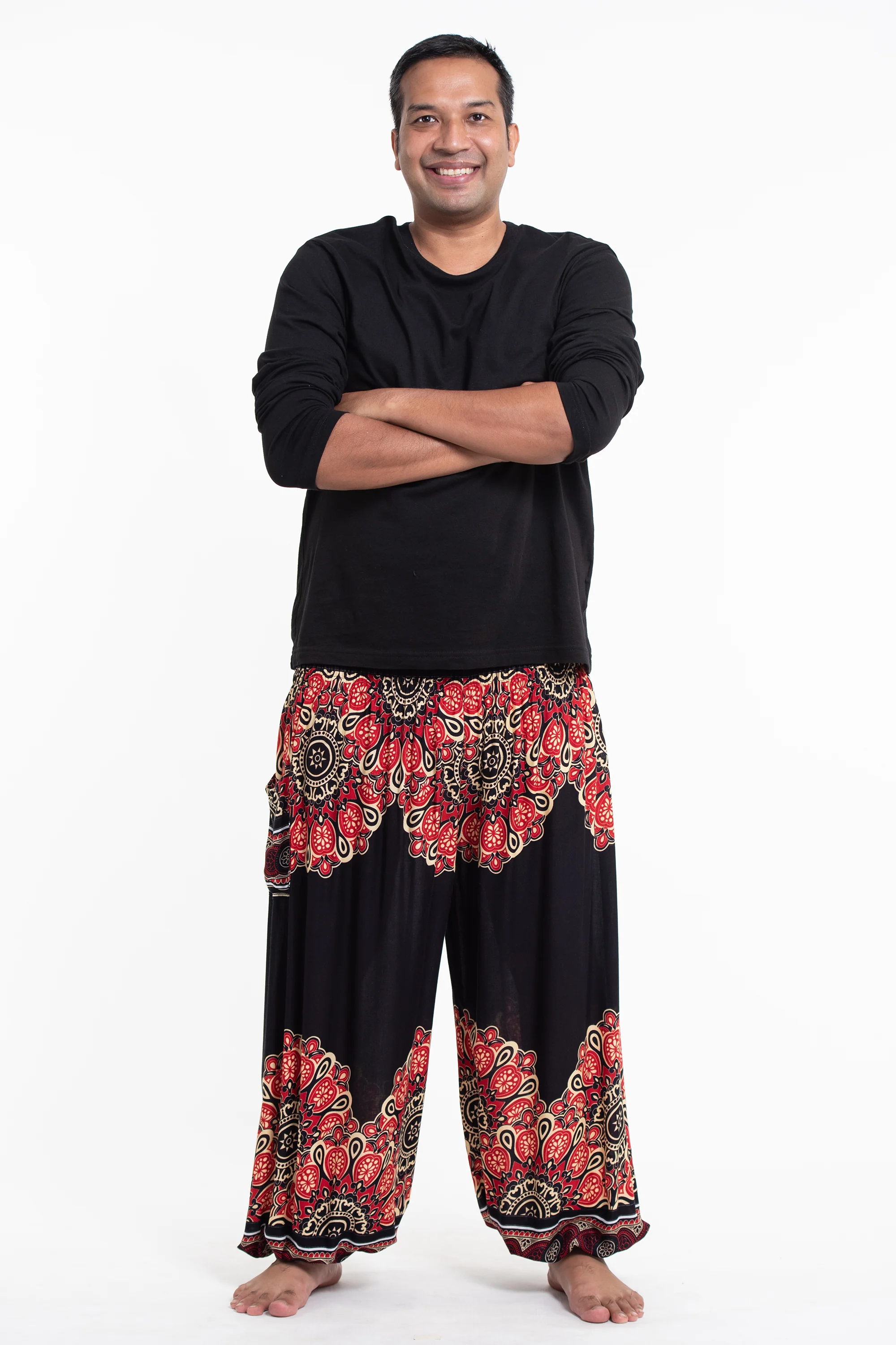 Plus Size Peony Mandalas Men's Harem Pants in Black