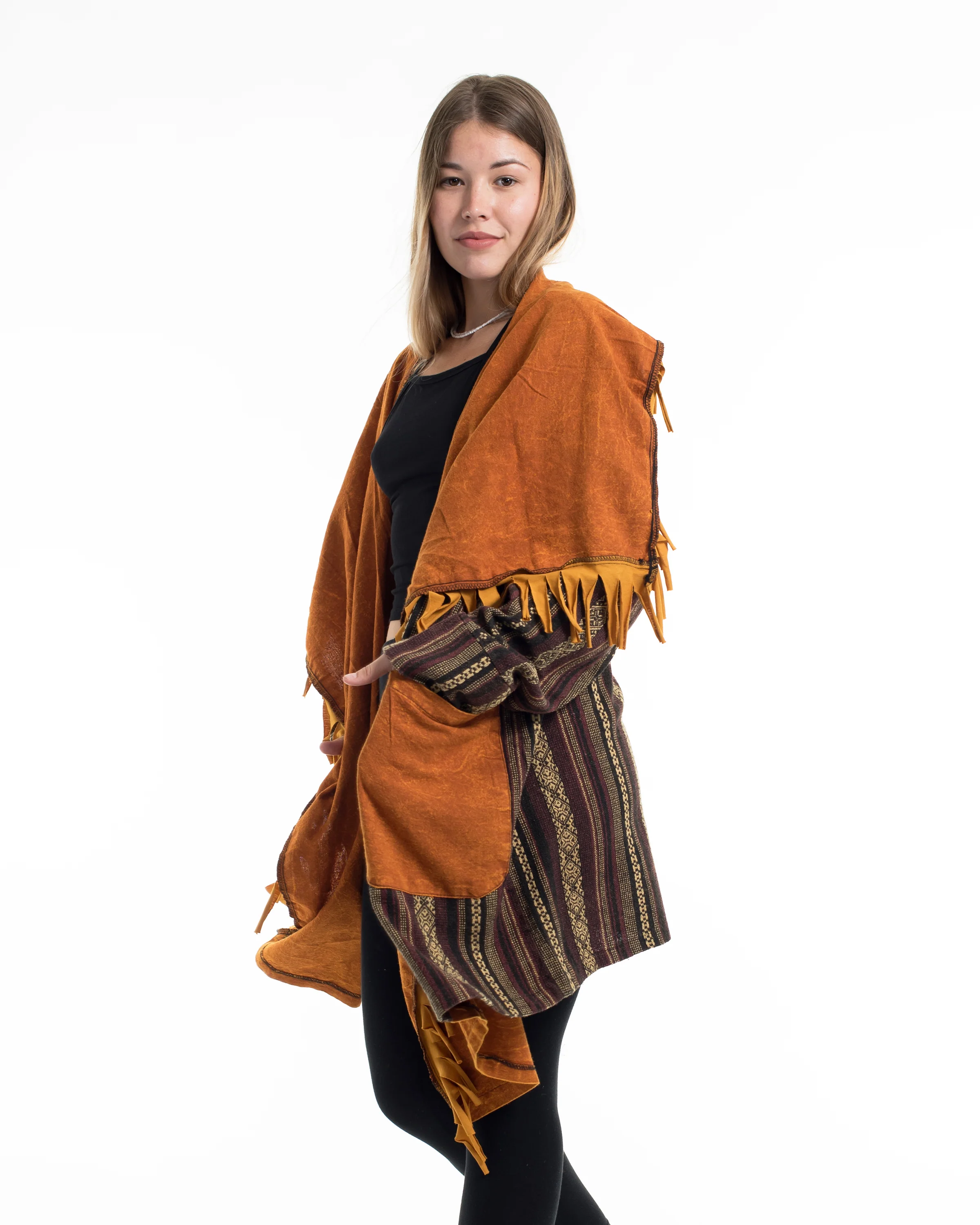 Tribal Cloak Jacket | Stonewash Drape in Brown