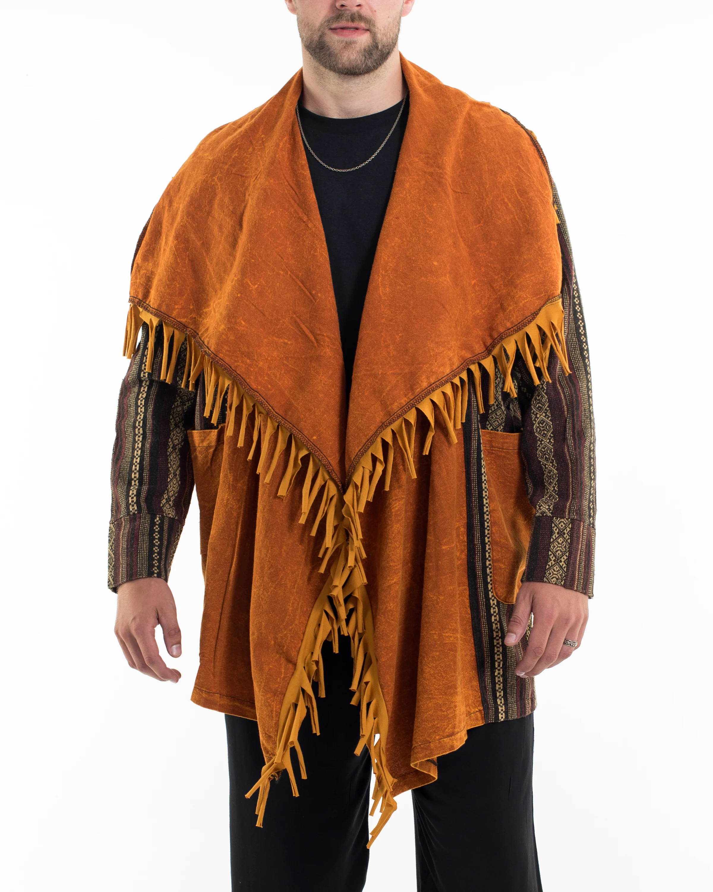 Tribal Cloak Jacket | Stonewash Drape in Brown