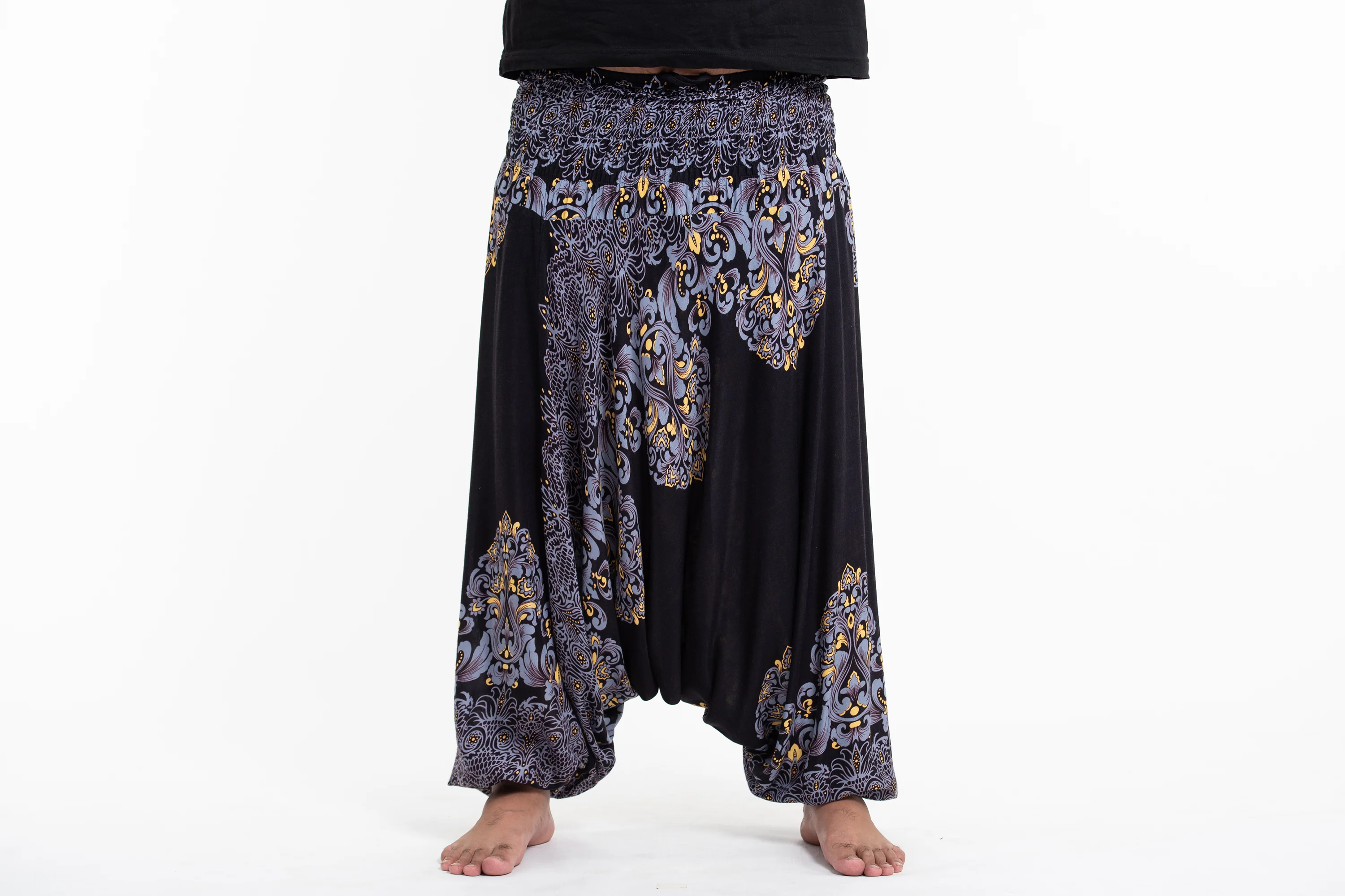 2951-Plus-Size-Floral-Vines-Drop-Crotch-Men-s-Harem-Pants-in-Black-2.webp Plus Size Floral Vines Drop Crotch Men's Harem Pants in Black