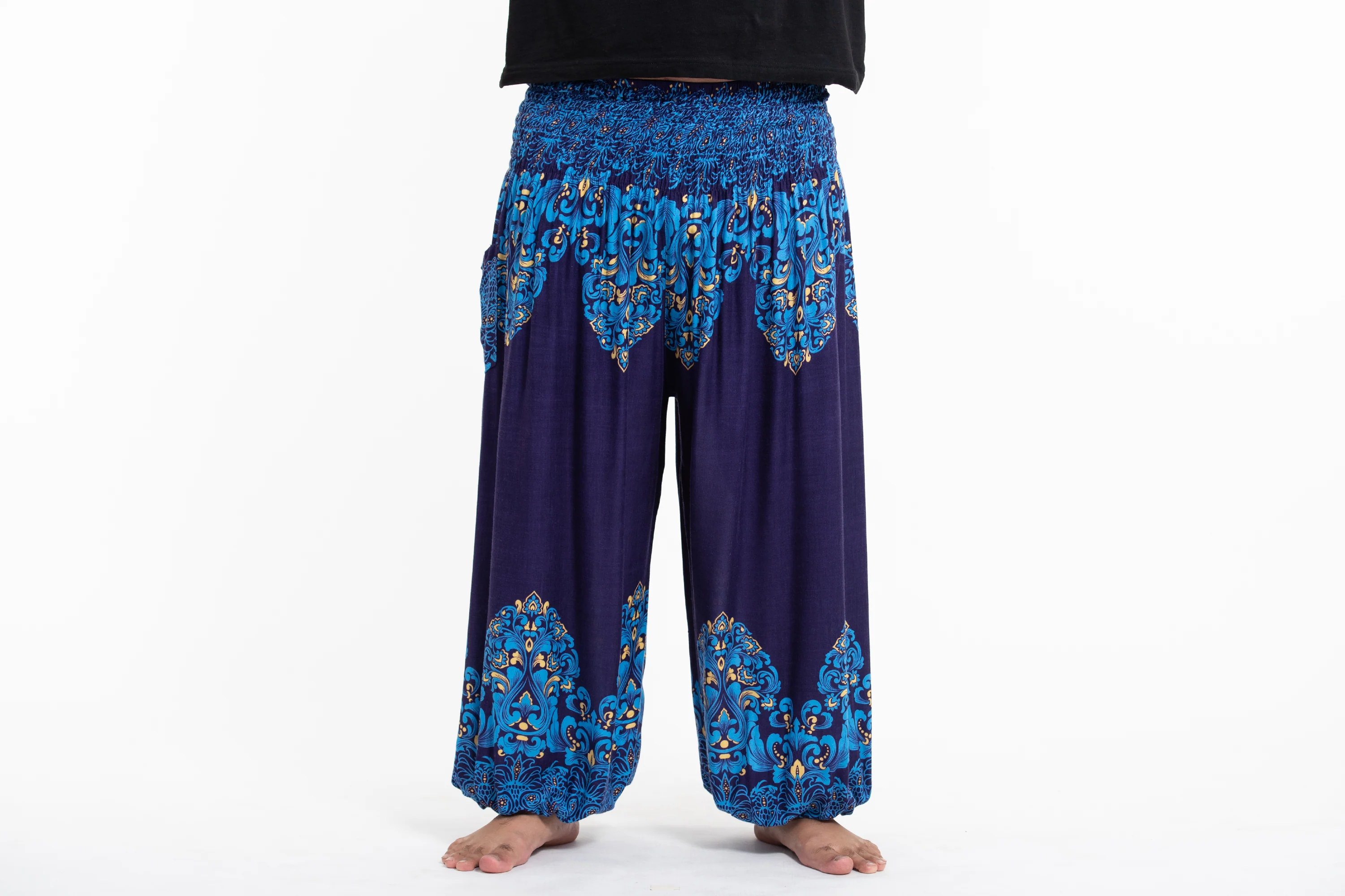 Plus Size Floral Vines Men's Harem Pants in Blue