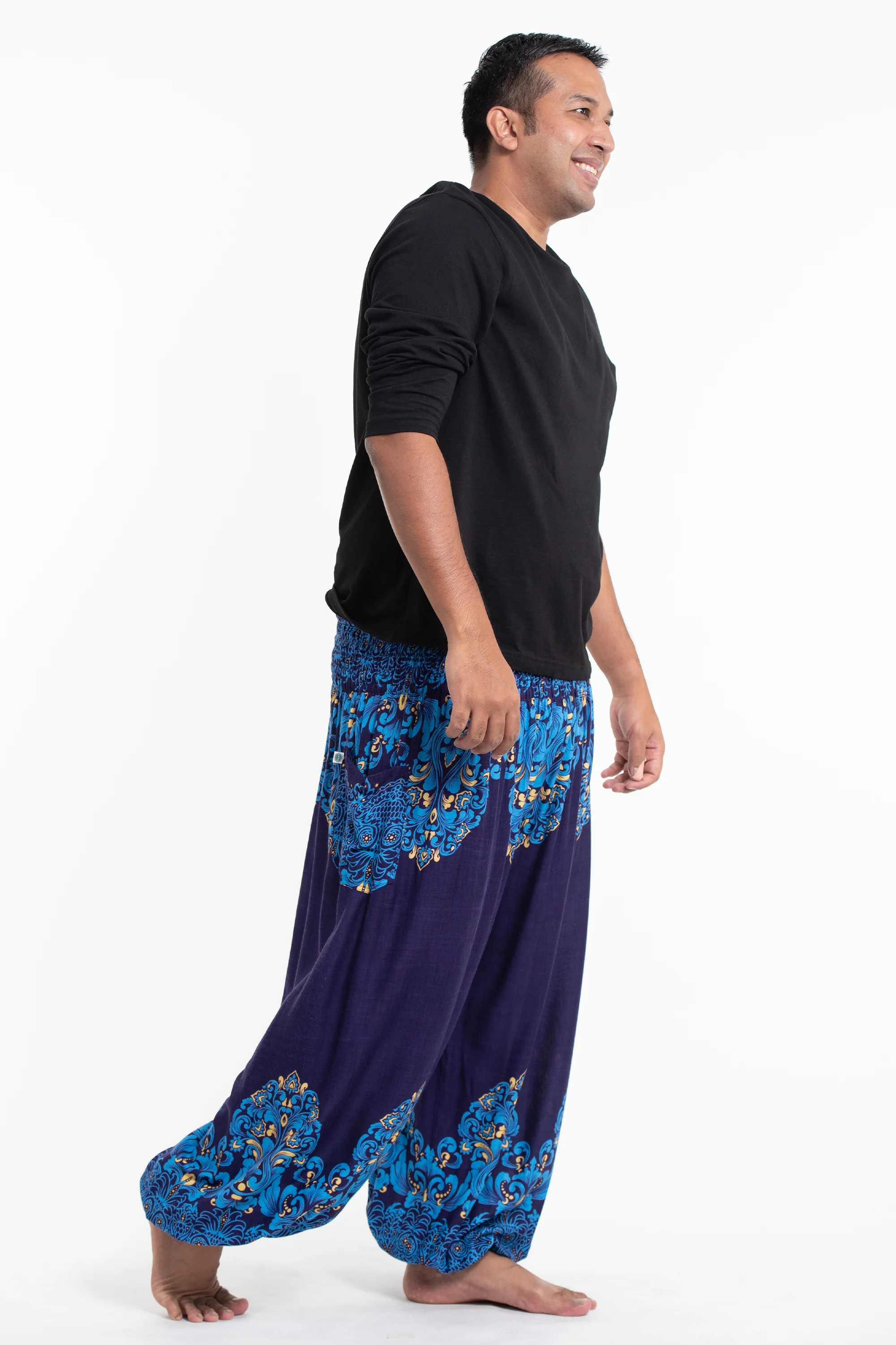 2952-Plus-Size-Floral-Vines-Men-s-Harem-Pants-in-Blue-3.webp Plus Size Floral Vines Men's Harem Pants in Blue