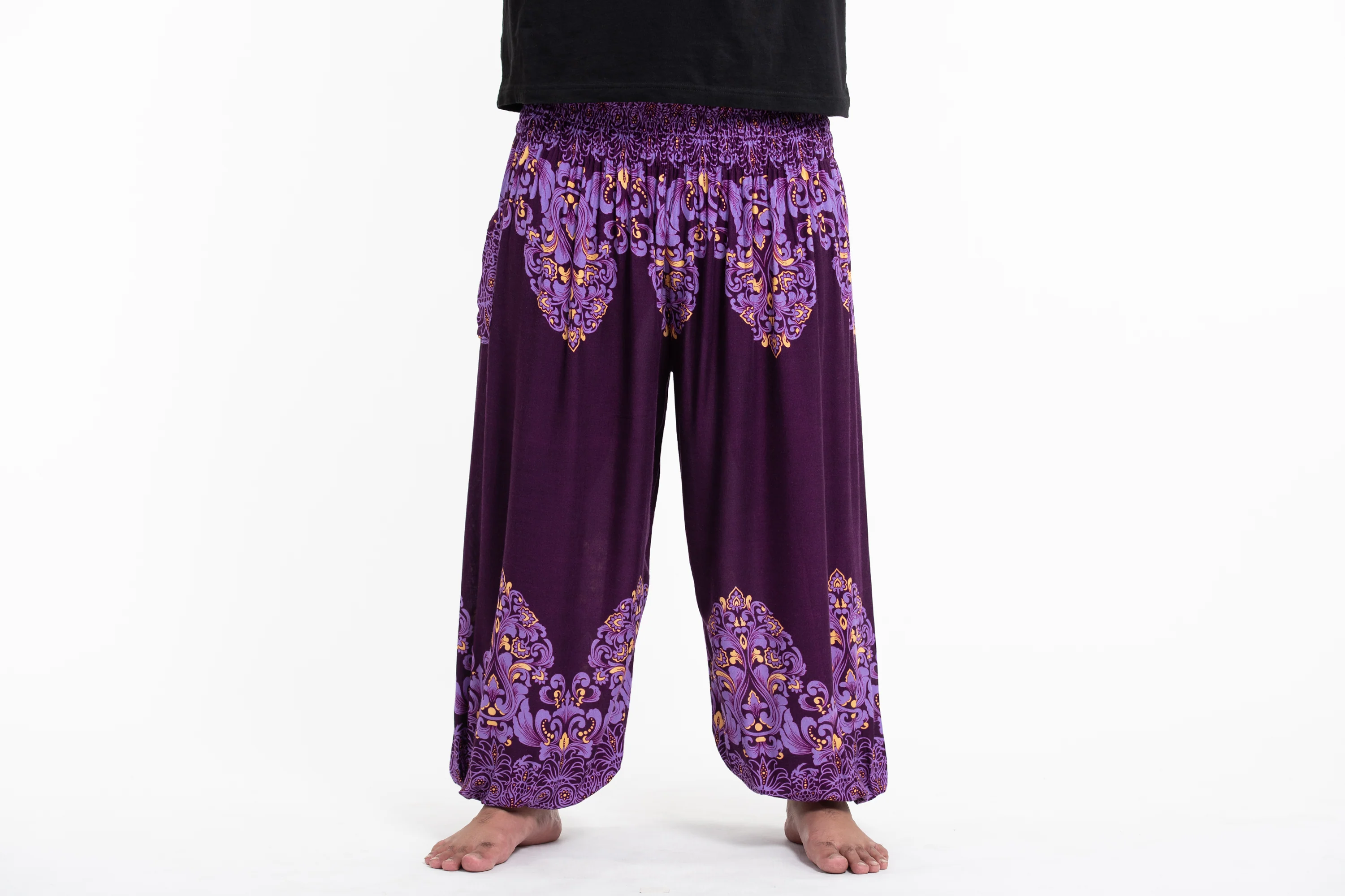 Plus Size Floral Vines Men's Harem Pants in Purple