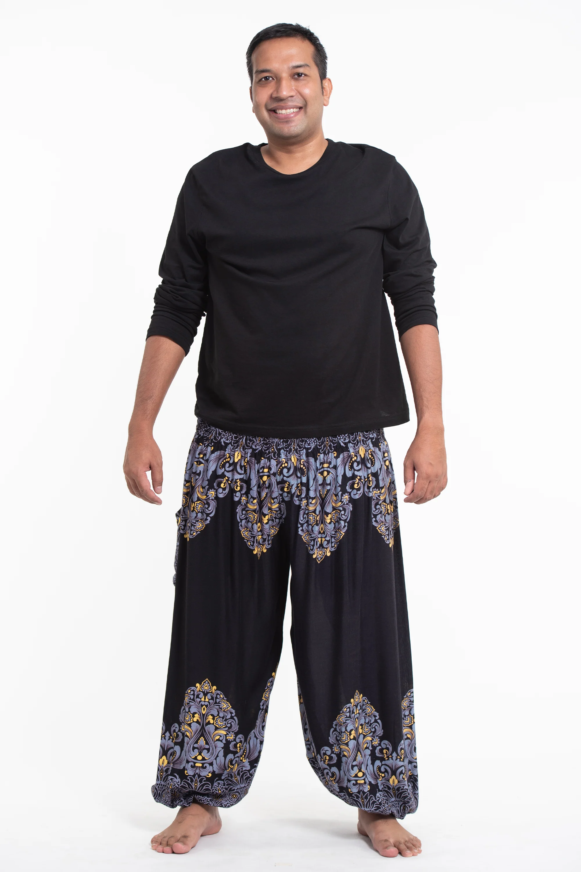 Plus Size Floral Vines Men's Harem Pants in Black