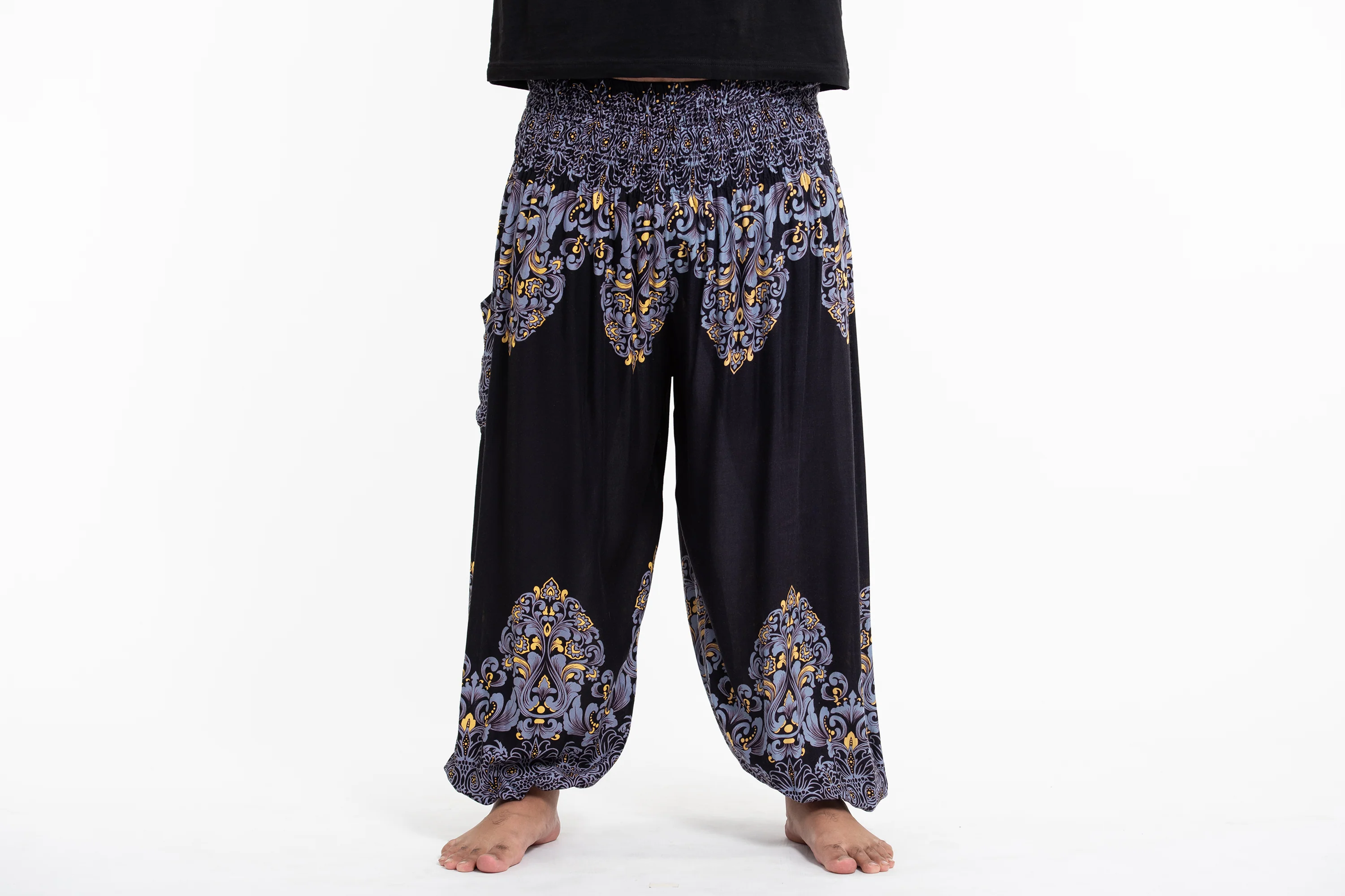 Plus Size Floral Vines Men's Harem Pants in Black