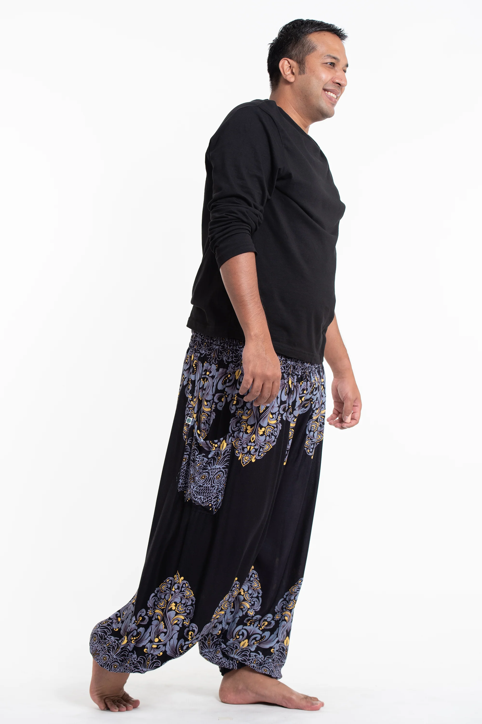 2954-Plus-Size-Floral-Vines-Men-s-Harem-Pants-in-Black-3.webp Plus Size Floral Vines Men's Harem Pants in Black