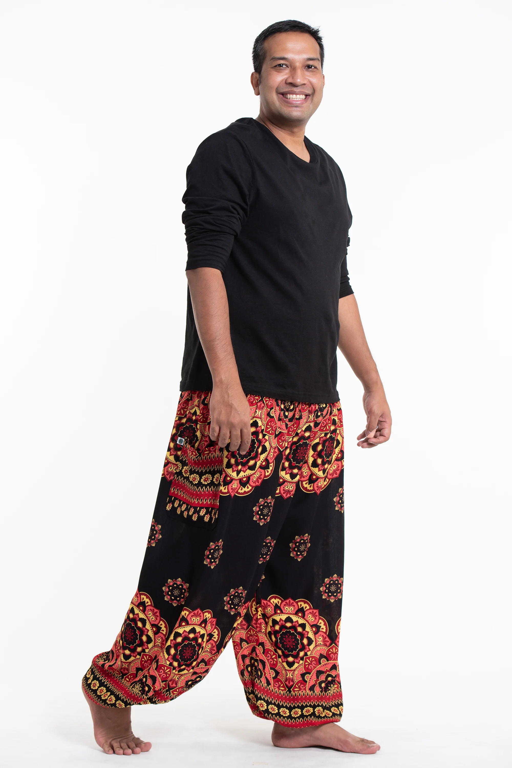 Plus Size Lotus Mandalas Men's Harem Pants in Black