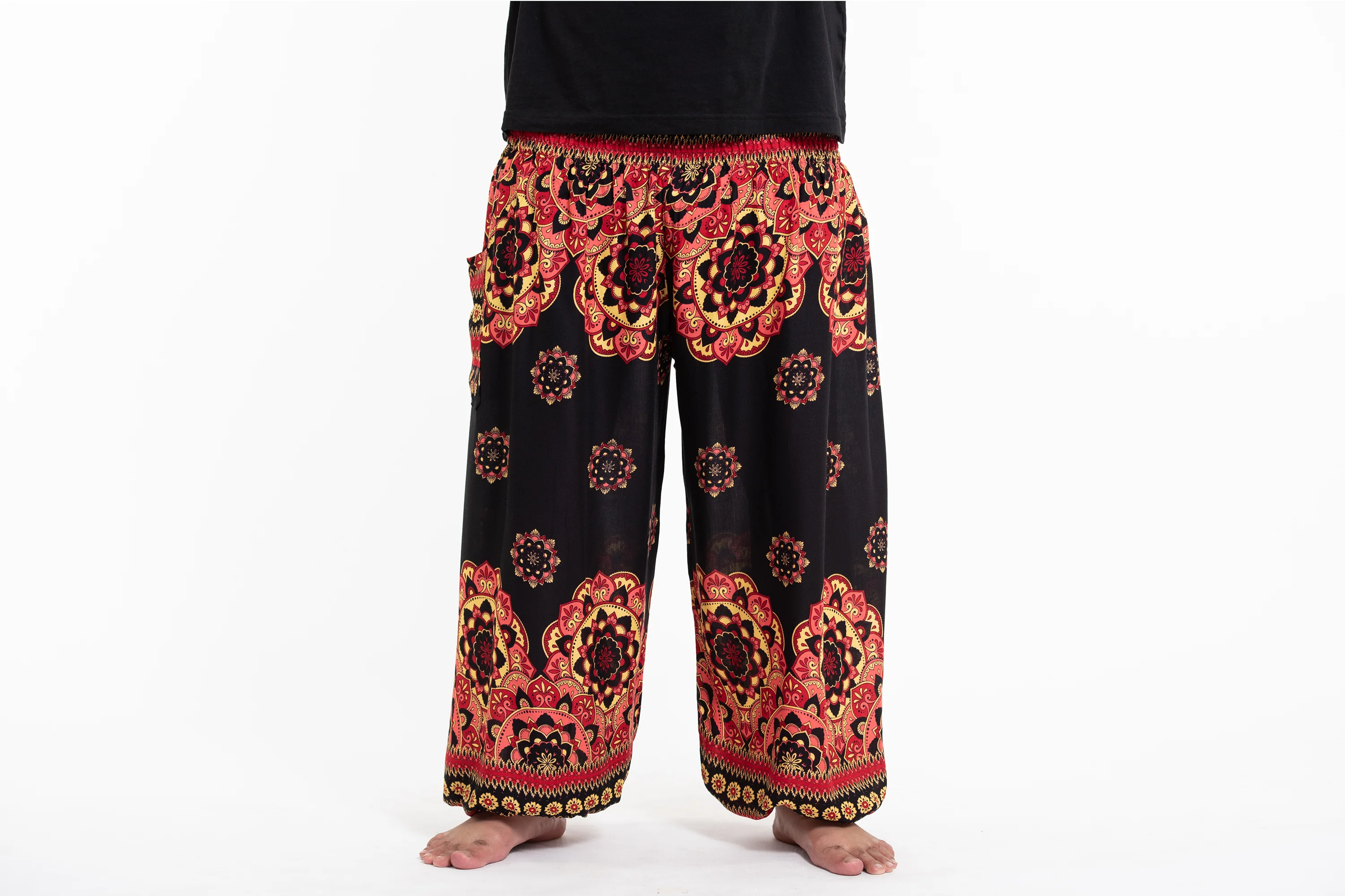 Plus Size Lotus Mandalas Men's Harem Pants in Black