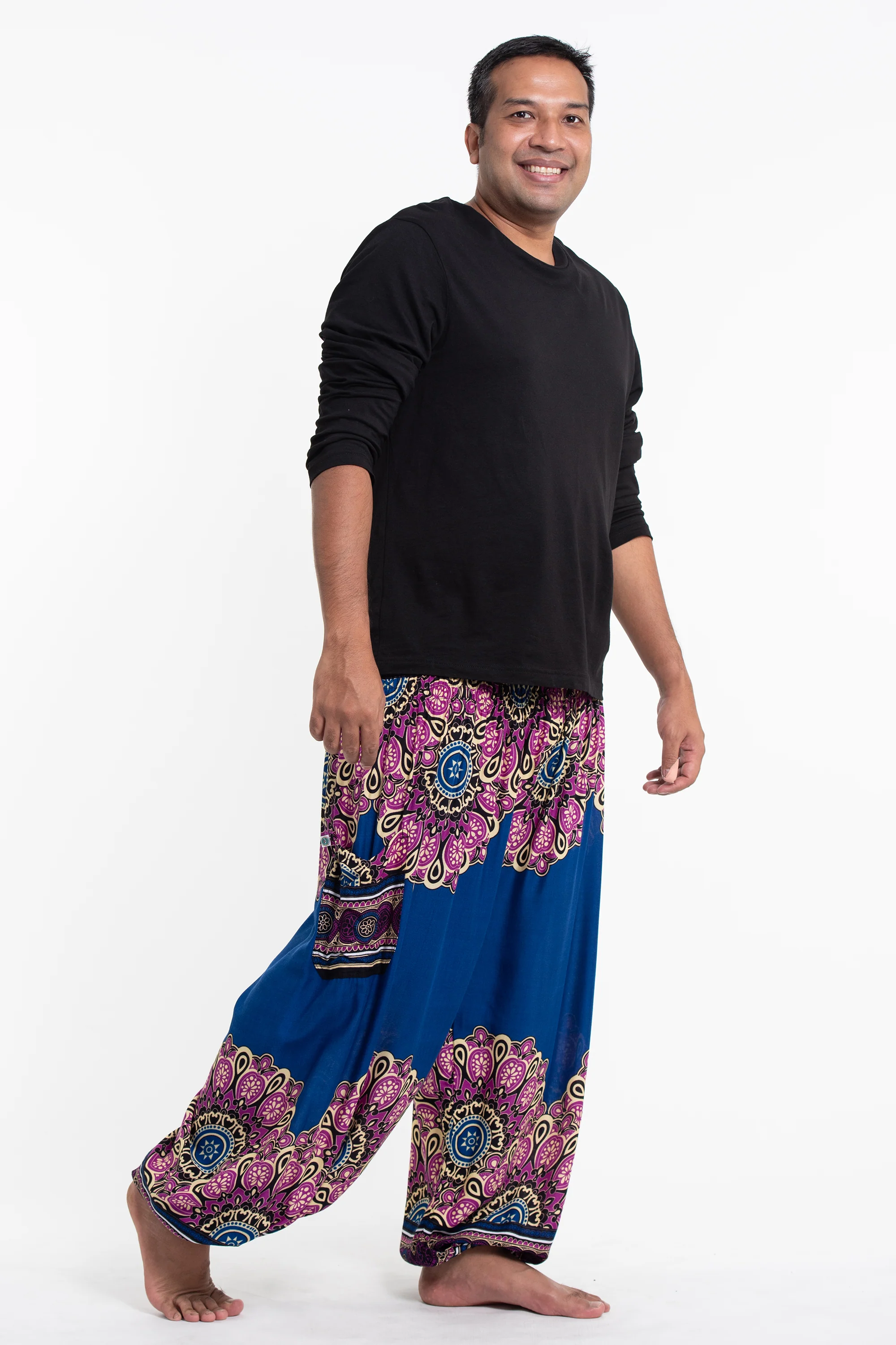 2956-Plus-Size-Peony-Mandalas-Men-s-Harem-Pants-in-Blue-3.webp Plus Size Peony Mandalas Men's Harem Pants in Blue