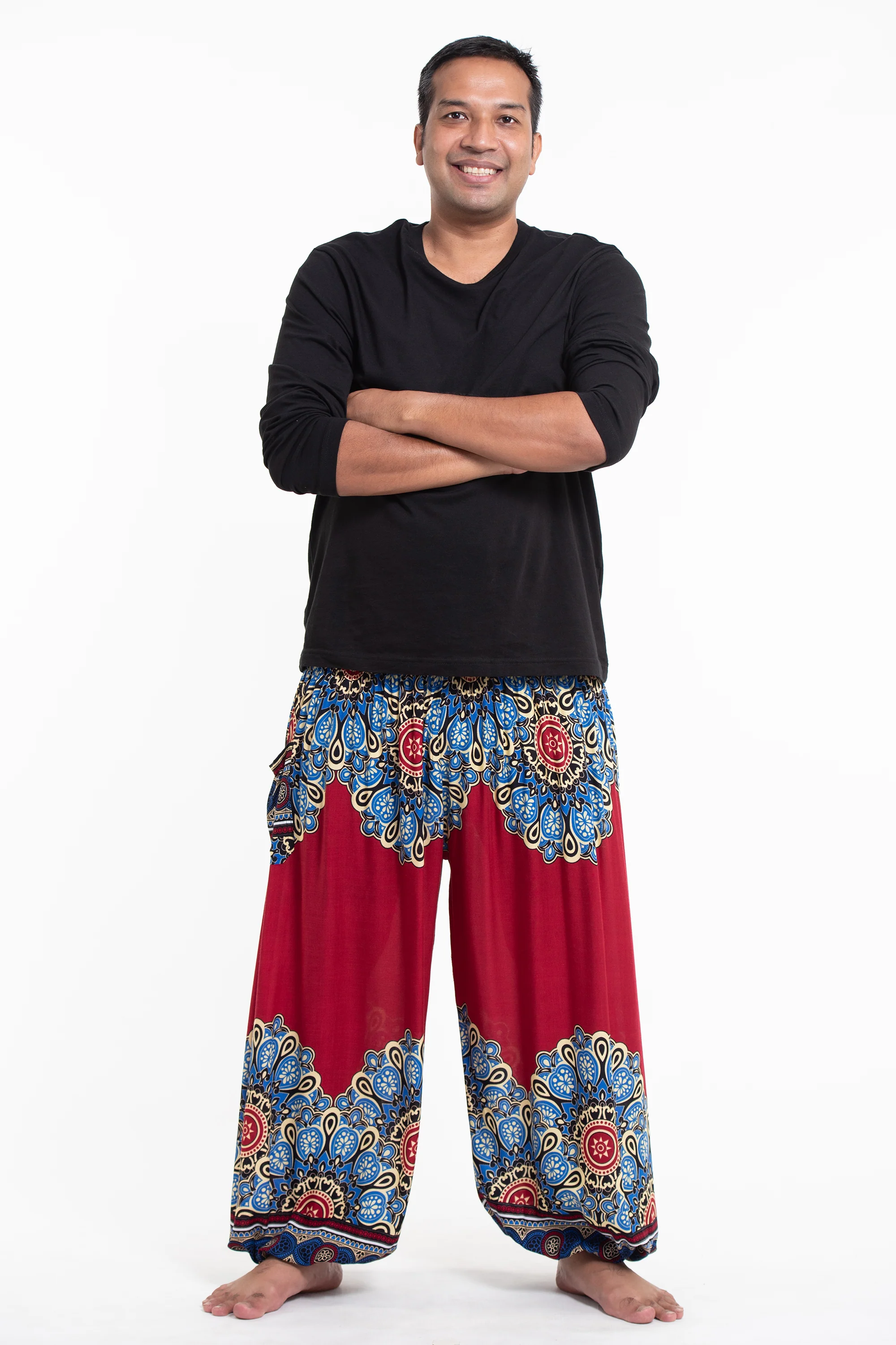 Plus Size Peony Mandalas Men's Harem Pants in Red