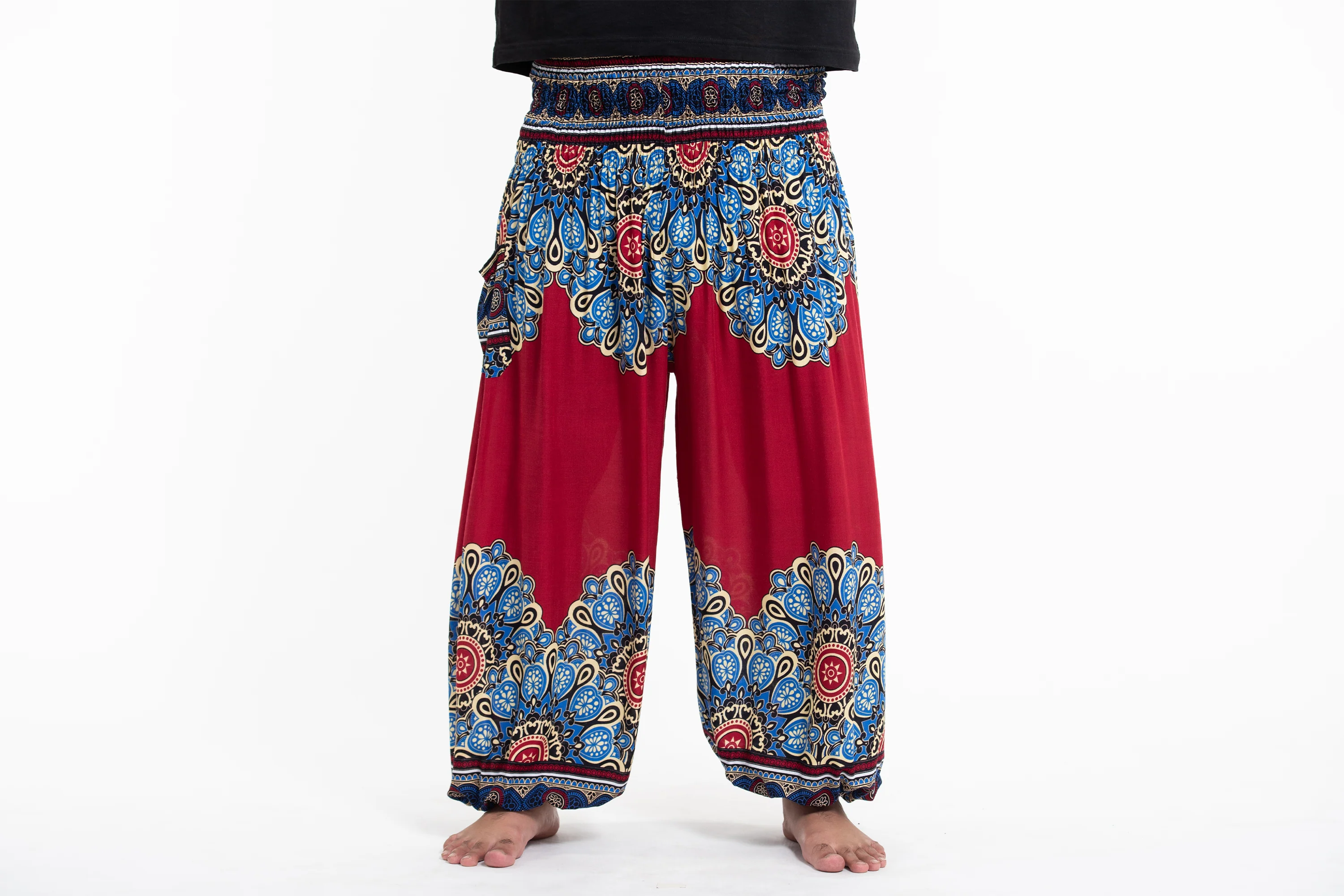 Plus Size Peony Mandalas Men's Harem Pants in Red