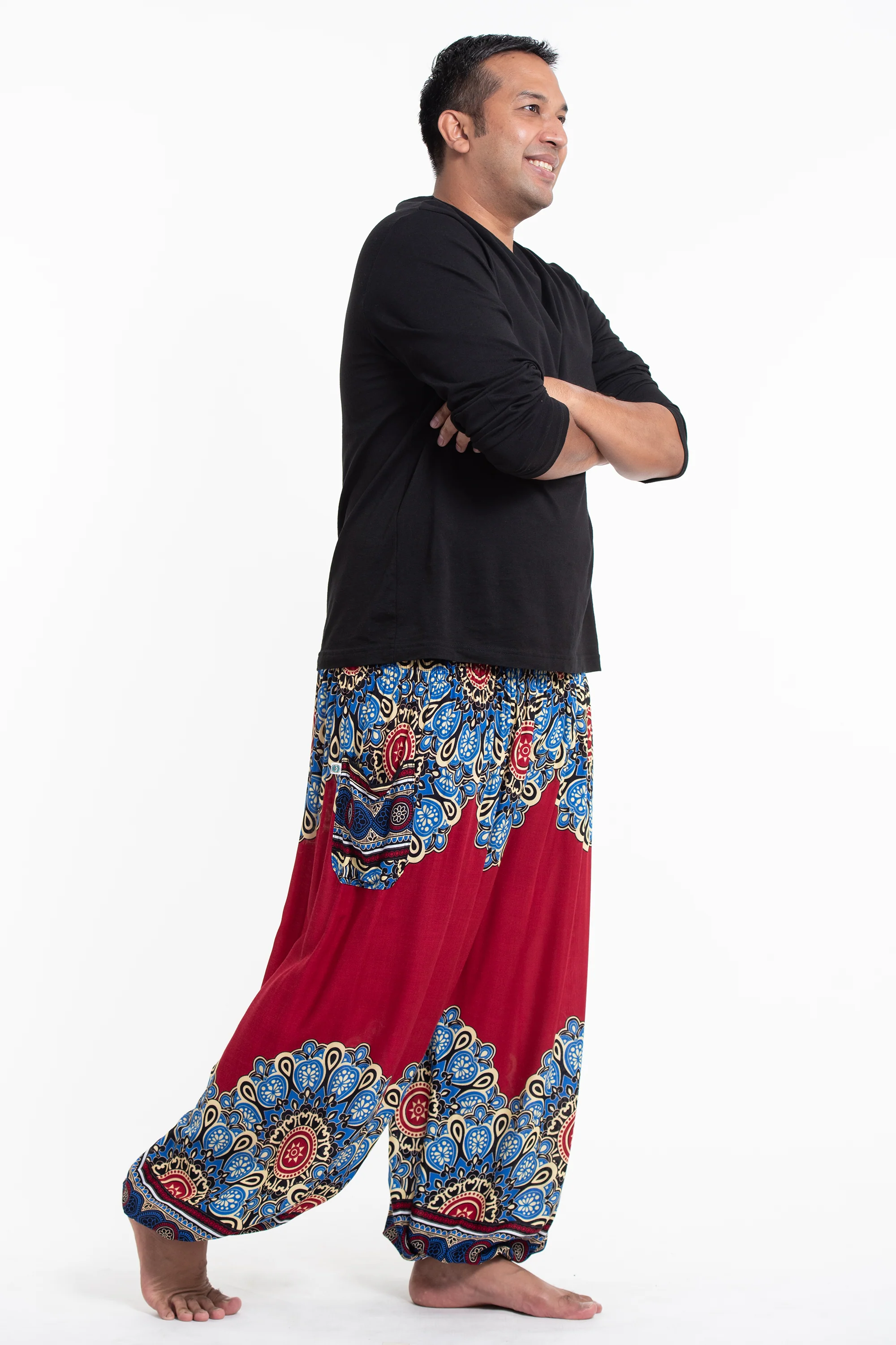2957-Plus-Size-Peony-Mandalas-Men-s-Harem-Pants-in-Red-3.webp Plus Size Peony Mandalas Men's Harem Pants in Red