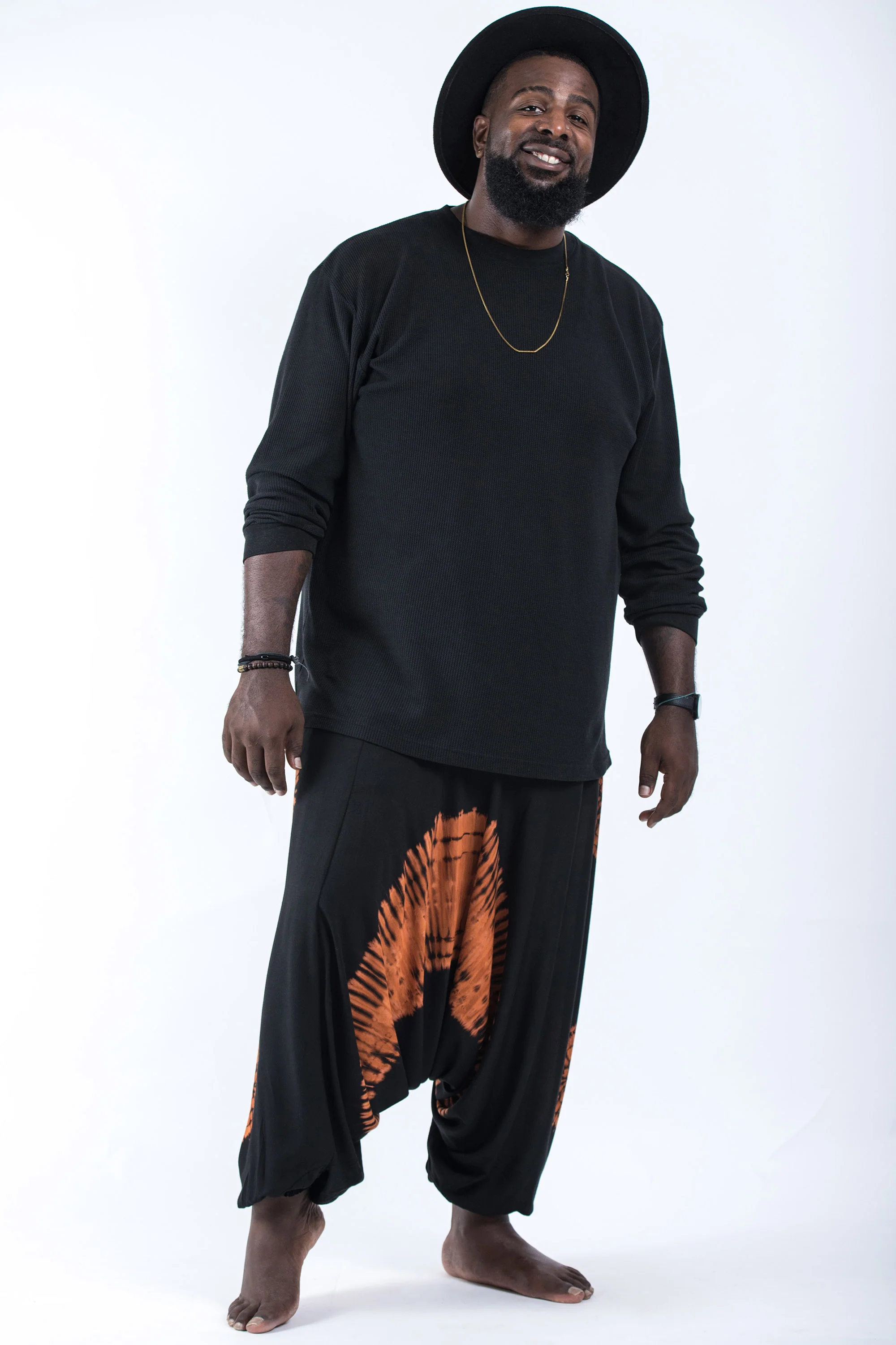 Plus Size Tie Dye Drop Crotch Men's Harem Pants in Black 09