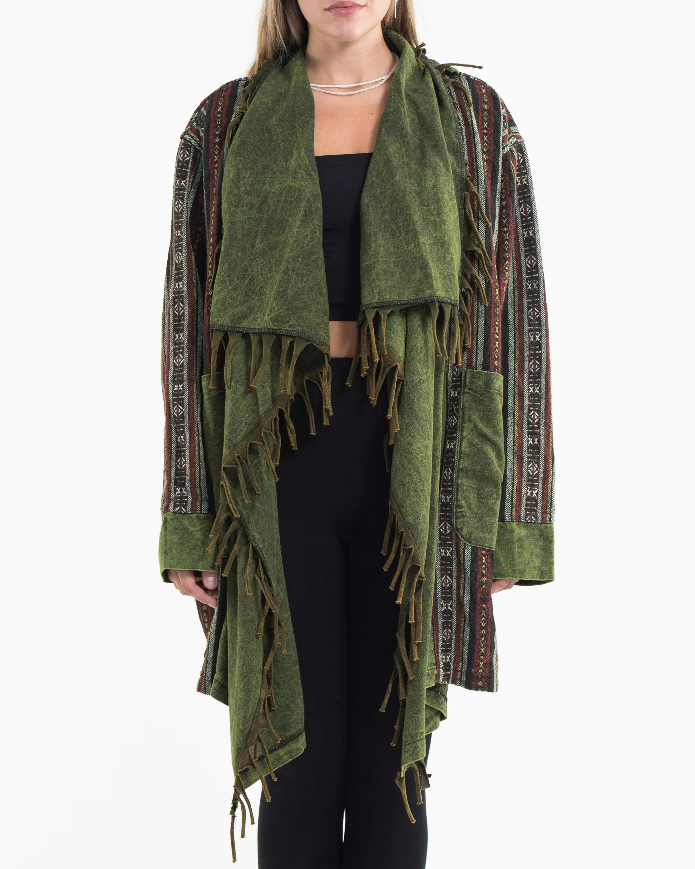 Tribal Cloak Jacket | Stonewash Drape in Olive