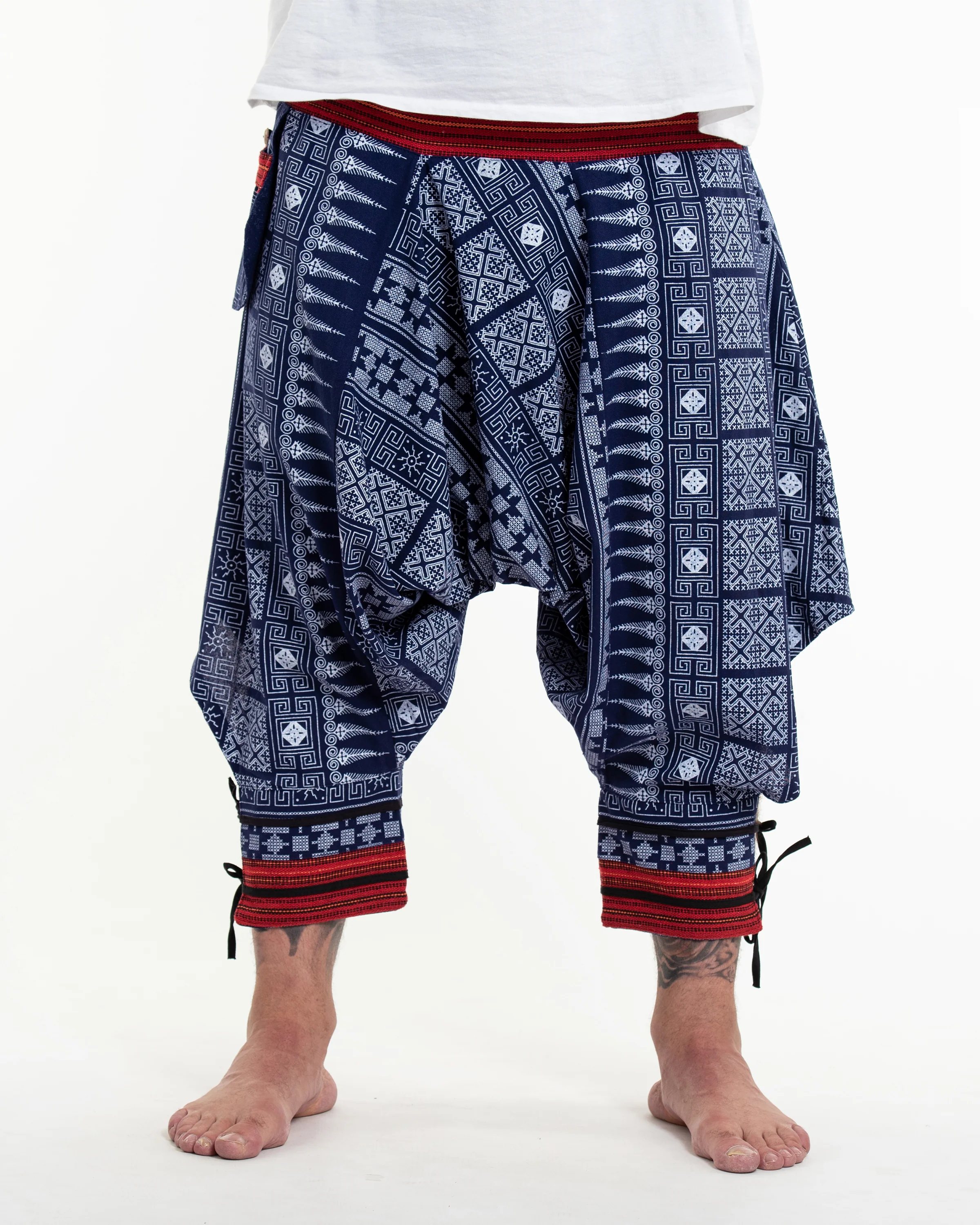 2960-Plus-Size-Traditional-Prints-Thai-Hill-Tribe-Fabric-Men-s-Harem-Pants-with-Ankle-Straps-in-Blue-2.webp Plus Size Traditional Prints Thai Hill Tribe Fabric Men's Harem Pants with Ankle Straps in Blue