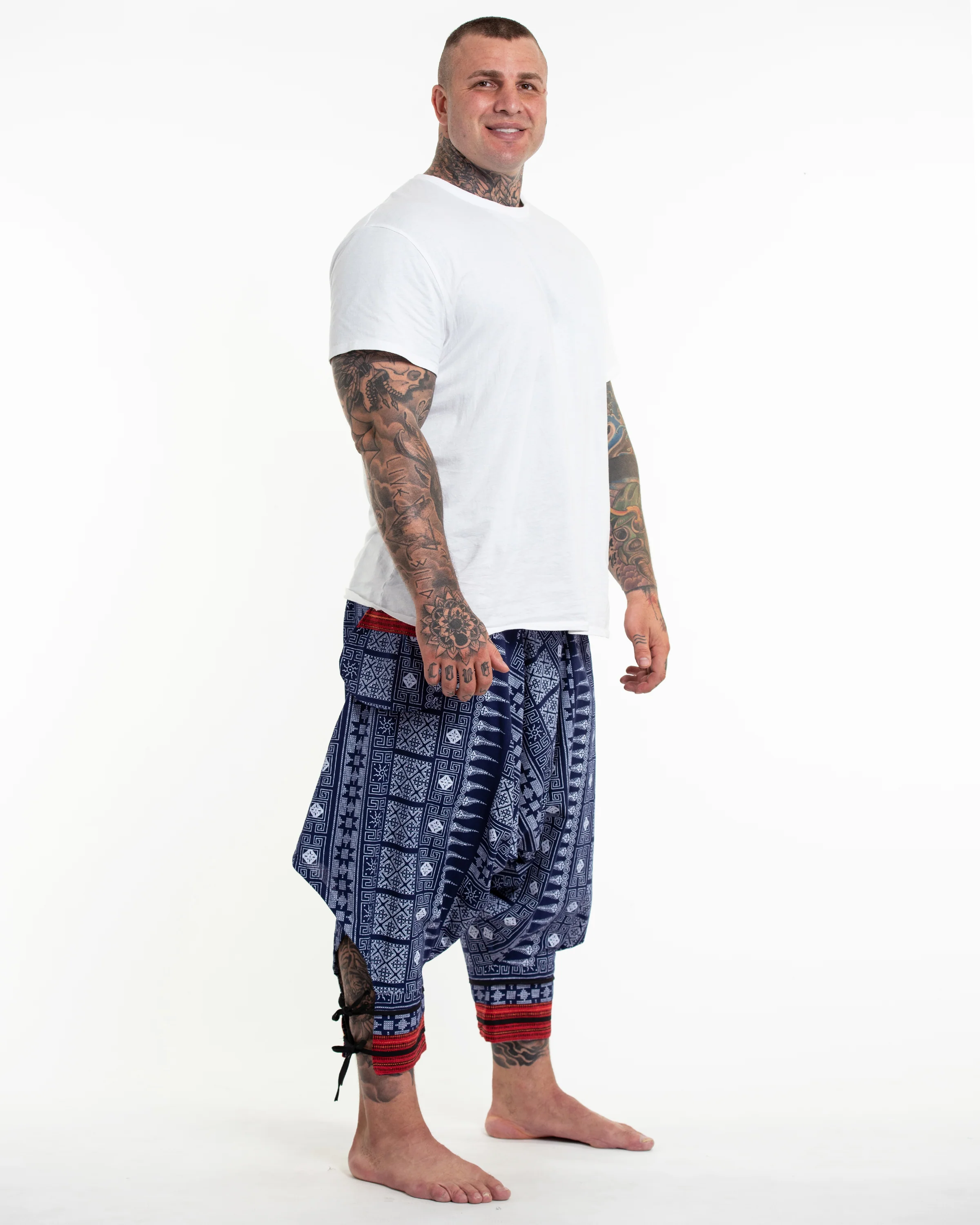 2960-Plus-Size-Traditional-Prints-Thai-Hill-Tribe-Fabric-Men-s-Harem-Pants-with-Ankle-Straps-in-Blue-3.webp Plus Size Traditional Prints Thai Hill Tribe Fabric Men's Harem Pants with Ankle Straps in Blue