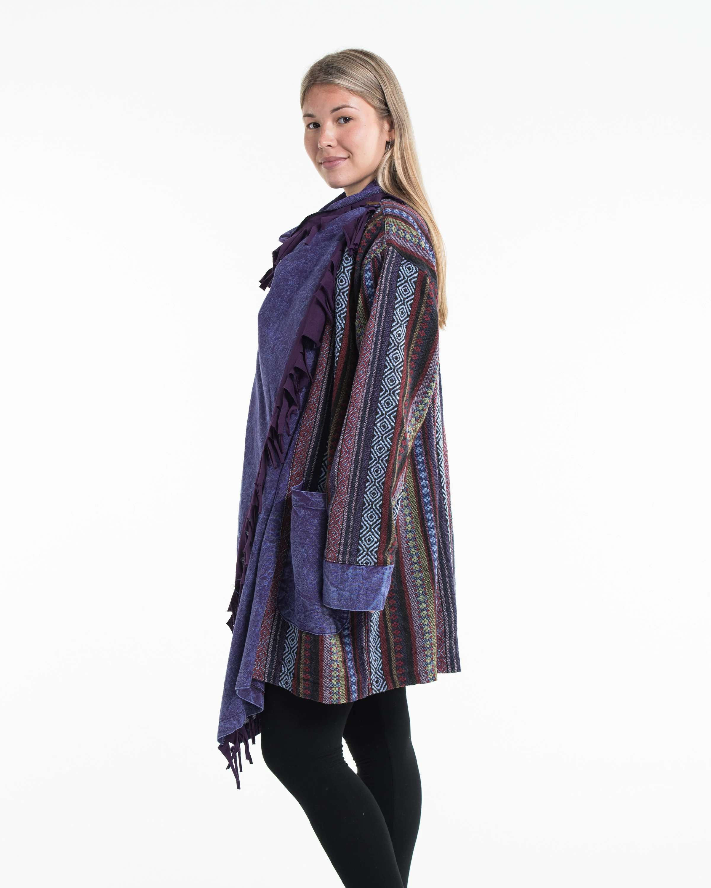 Tribal Cloak Jacket | Stonewash Drape in Purple