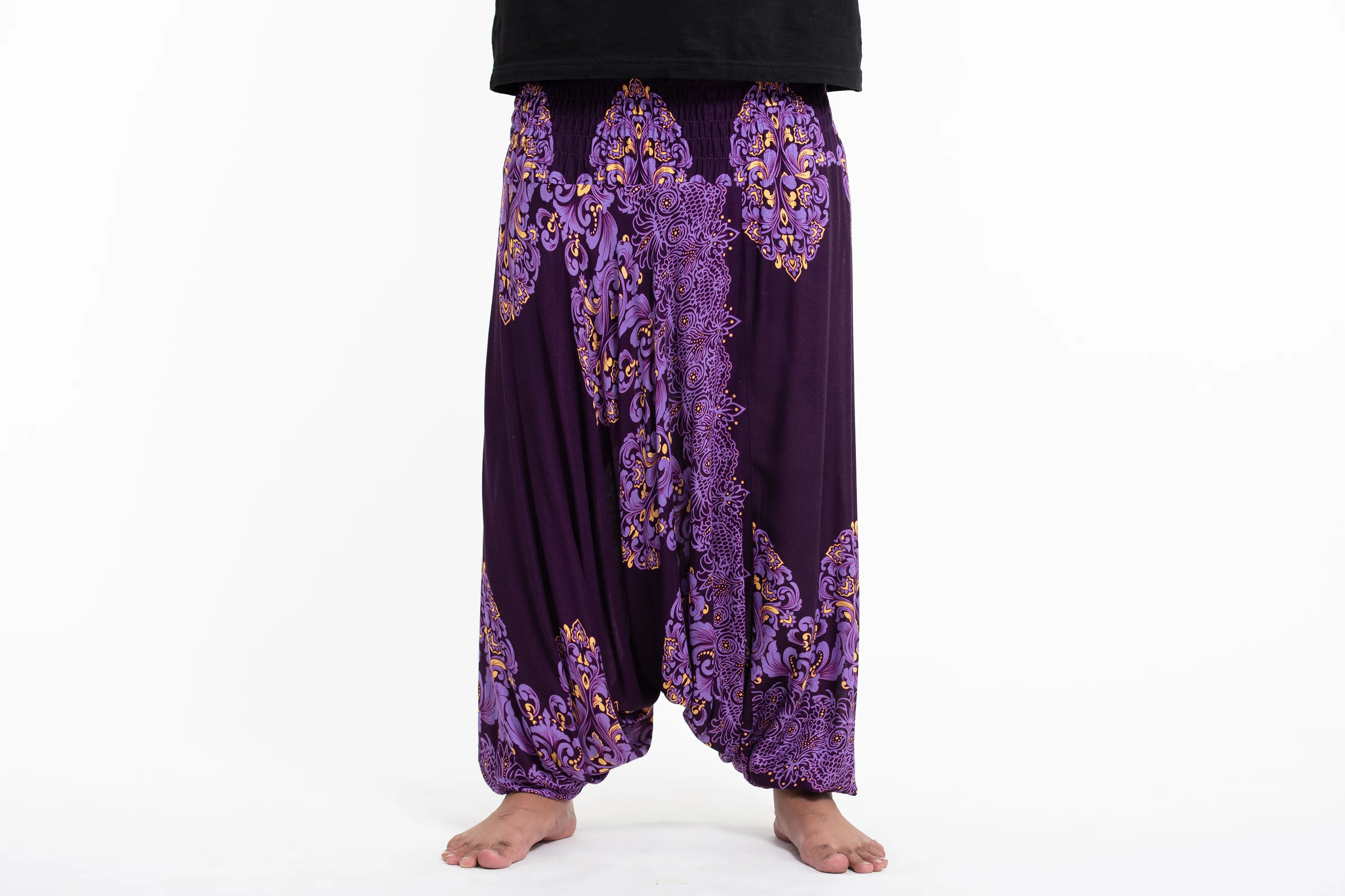 2962-Plus-Size-Floral-Vines-Drop-Crotch-Men-s-Harem-Pants-in-Purple-2.webp Plus Size Floral Vines Drop Crotch Men's Harem Pants in Purple