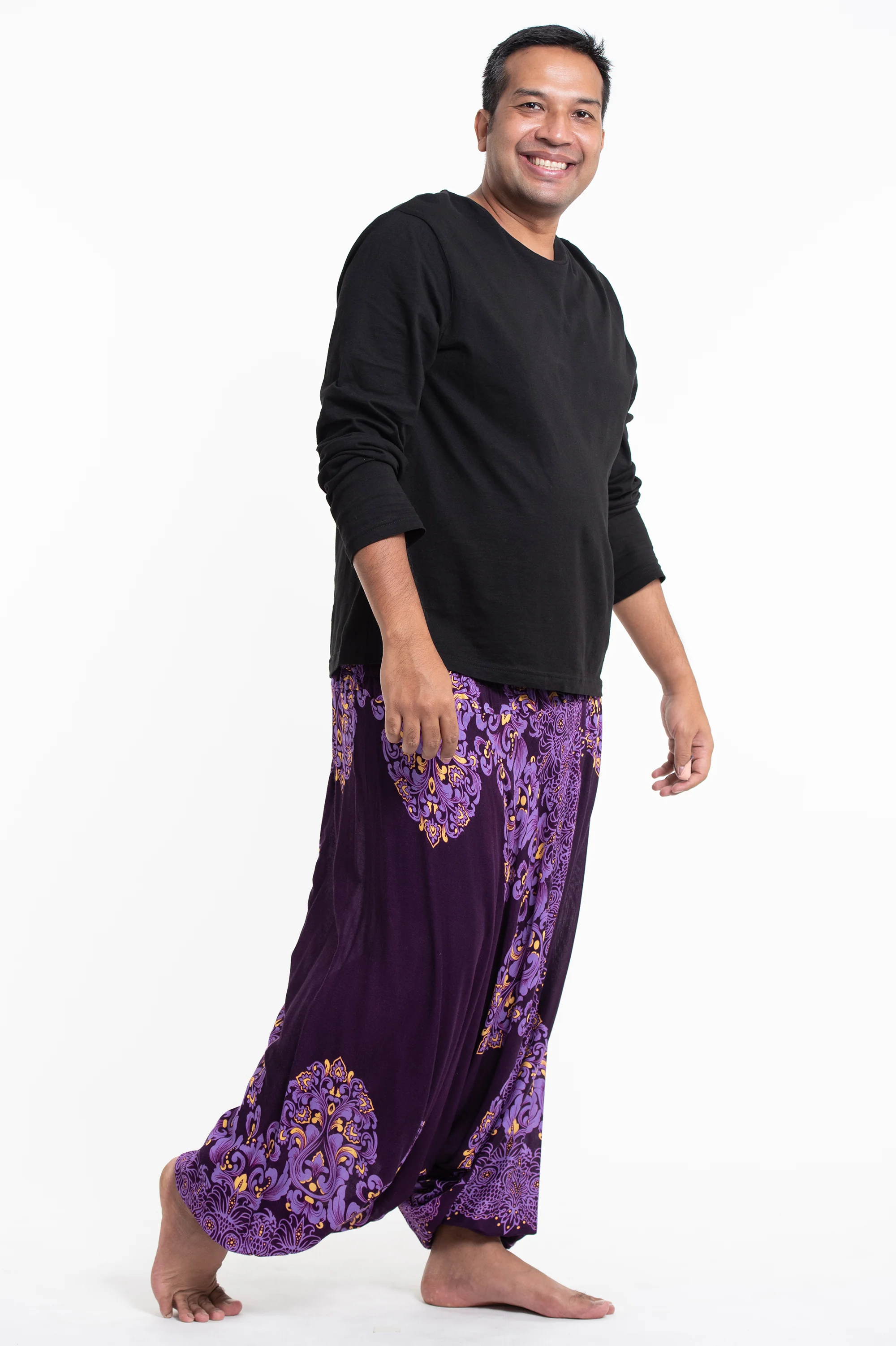 2962-Plus-Size-Floral-Vines-Drop-Crotch-Men-s-Harem-Pants-in-Purple-3.webp Plus Size Floral Vines Drop Crotch Men's Harem Pants in Purple