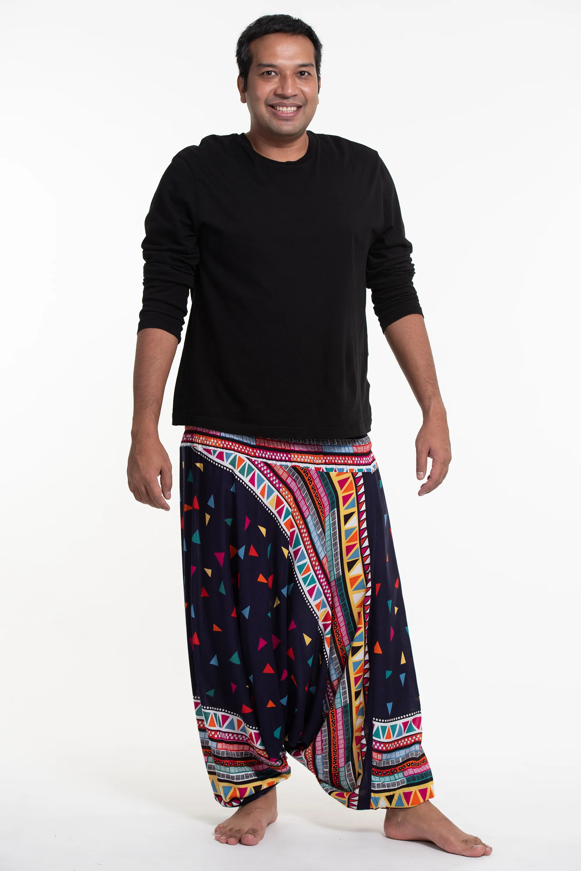 Plus Size Triangles Drop Crotch Men's Harem Pants in Navy