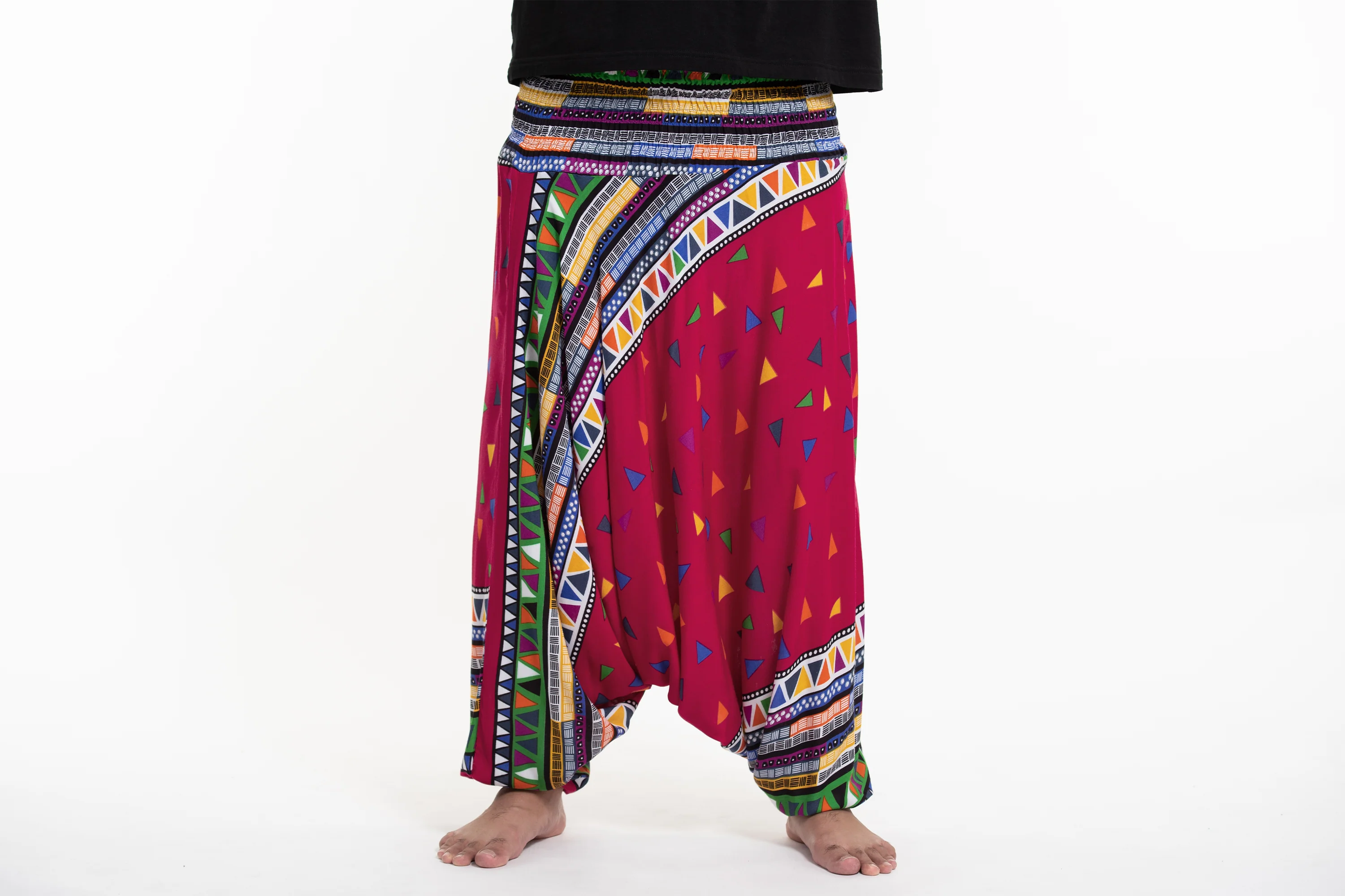 Plus Size Triangles Drop Crotch Men's Harem Pants in Pink