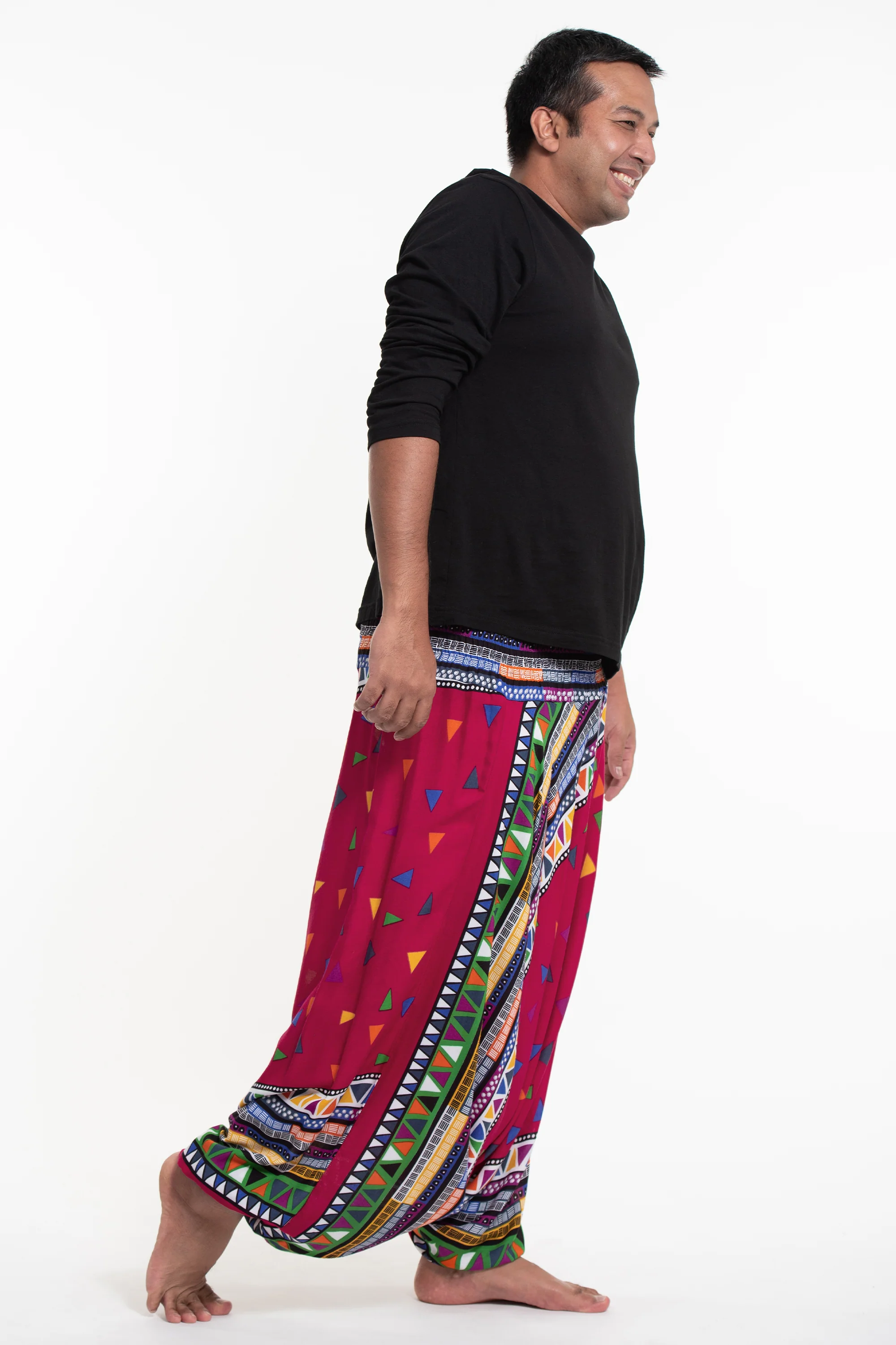 2964-Plus-Size-Triangles-Drop-Crotch-Men-s-Harem-Pants-in-Pink-3.webp Plus Size Triangles Drop Crotch Men's Harem Pants in Pink
