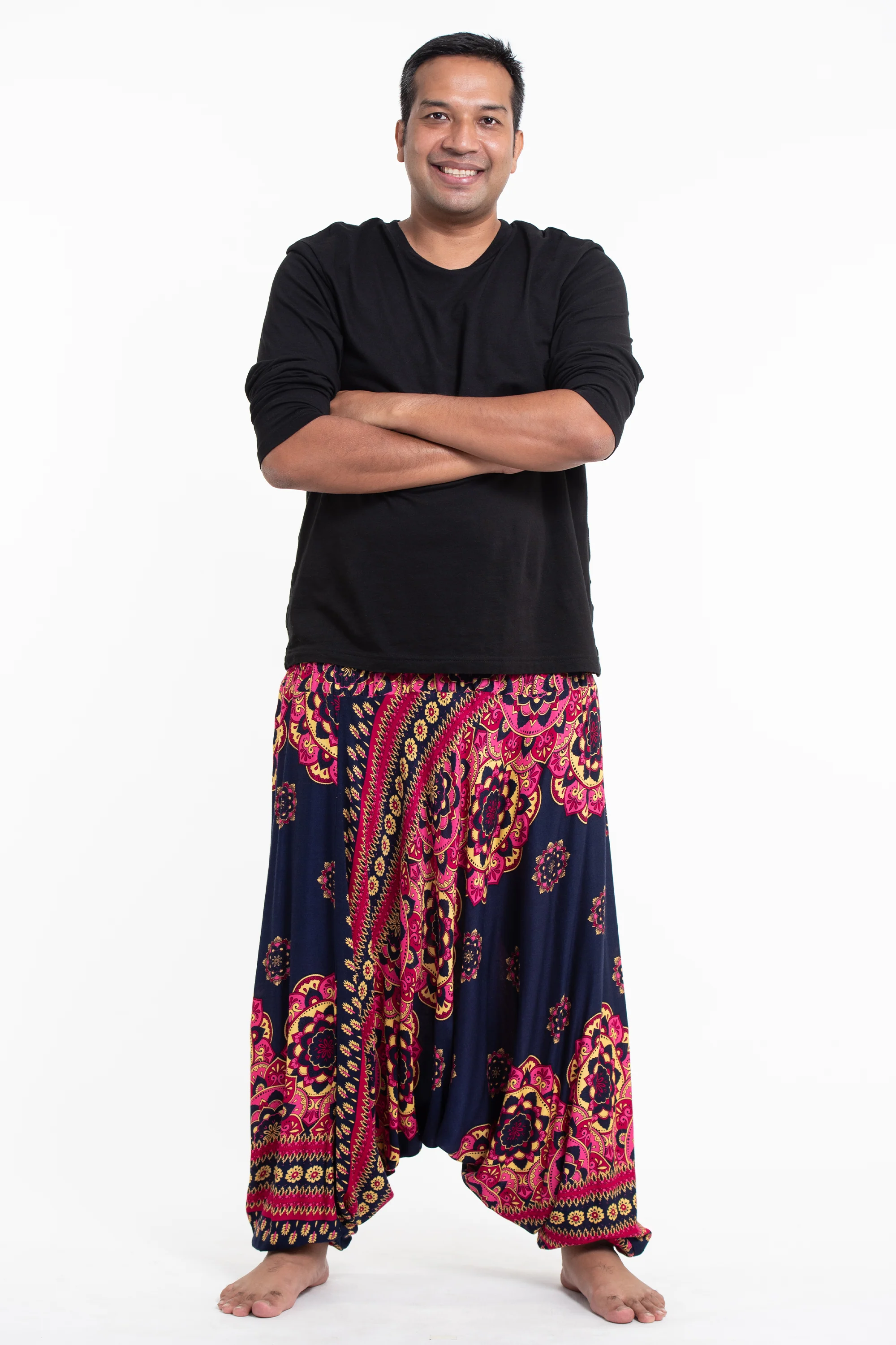2967-Plus-Size-Lotus-Mandalas-Drop-Crotch-Men-s-Harem-Pants-in-Navy-3.webp Plus Size Lotus Mandalas Drop Crotch Men's Harem Pants in Navy