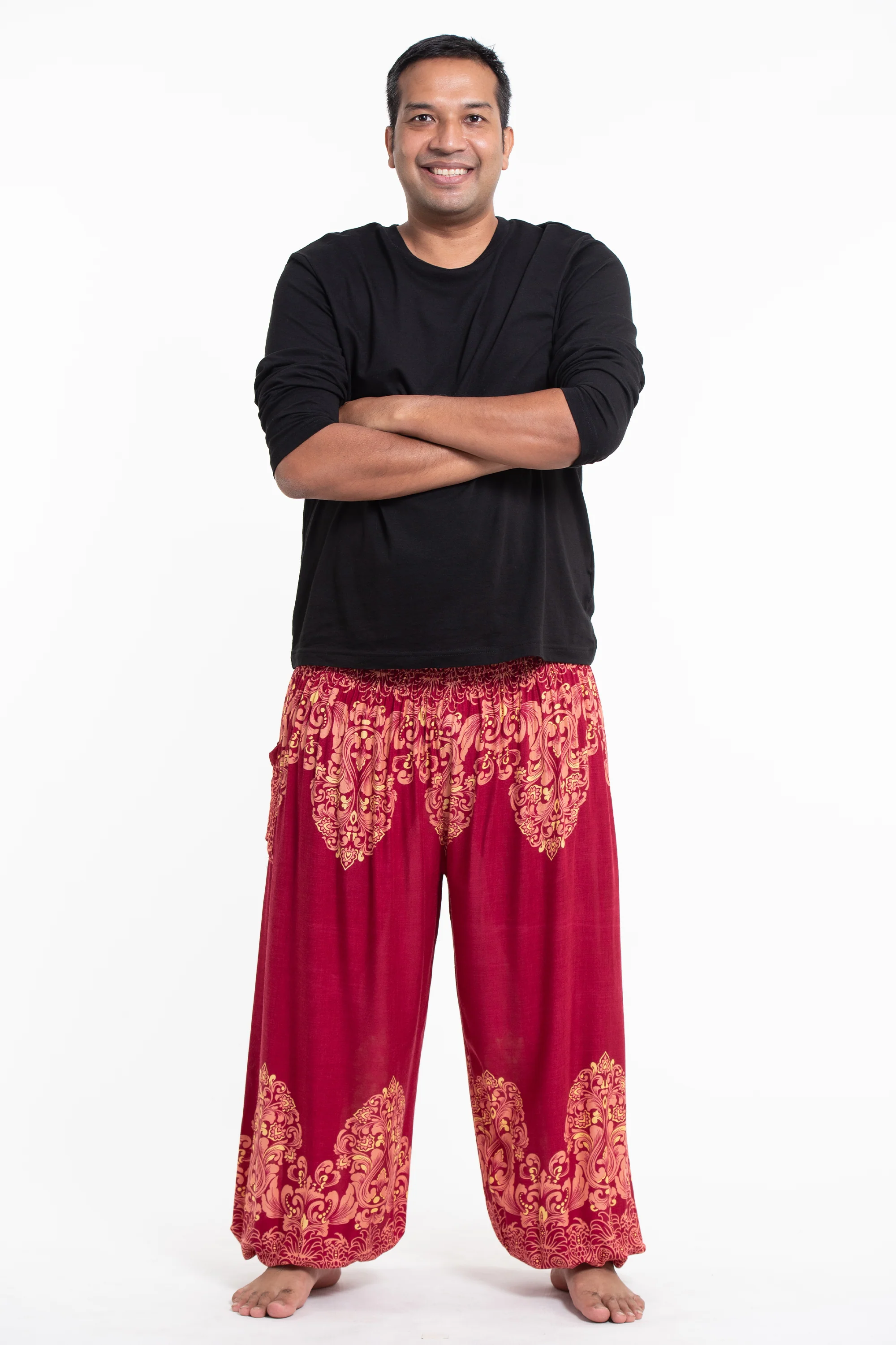 Plus Size Floral Vines Men's Harem Pants in Red