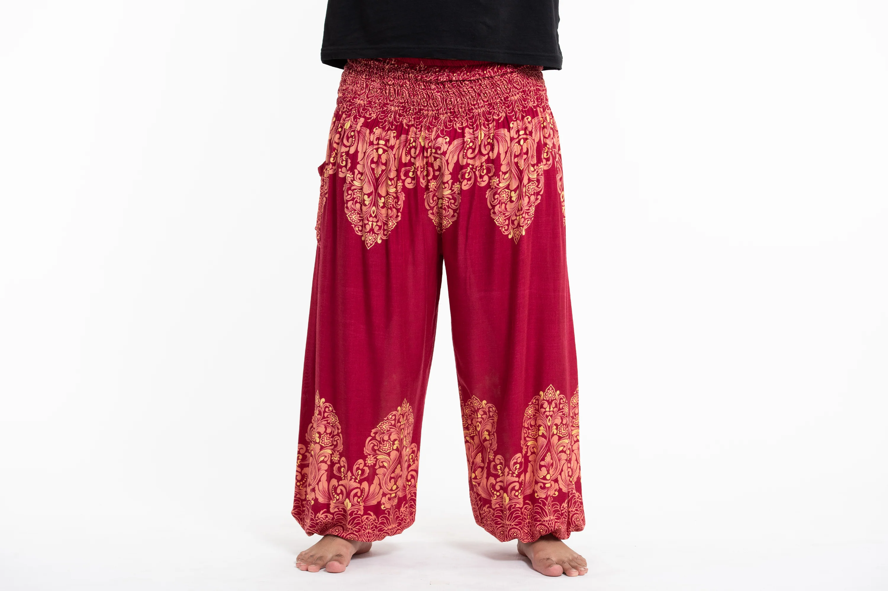 Plus Size Floral Vines Men's Harem Pants in Red