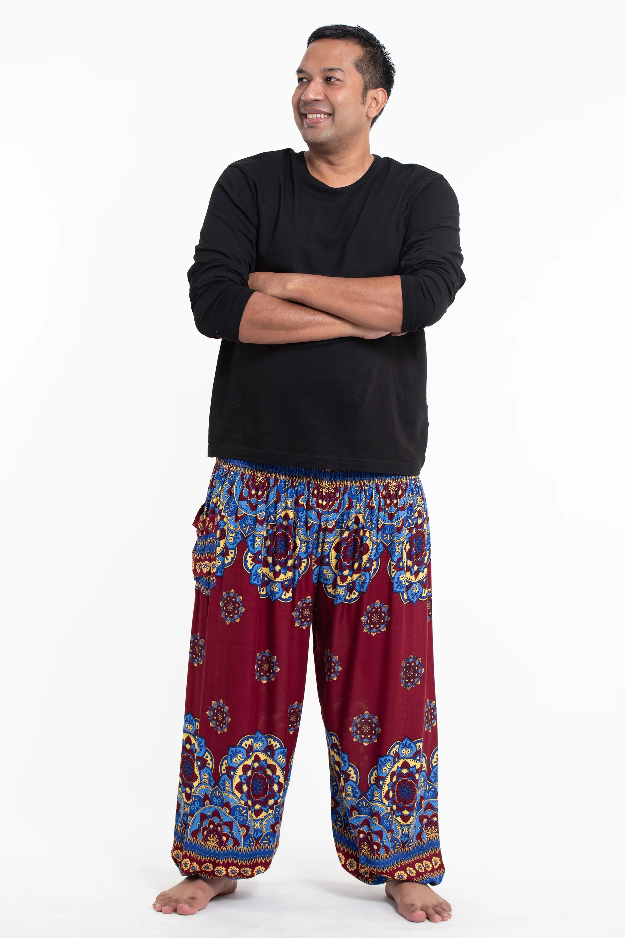 Plus Size Lotus Mandalas Men's Harem Pants in Red