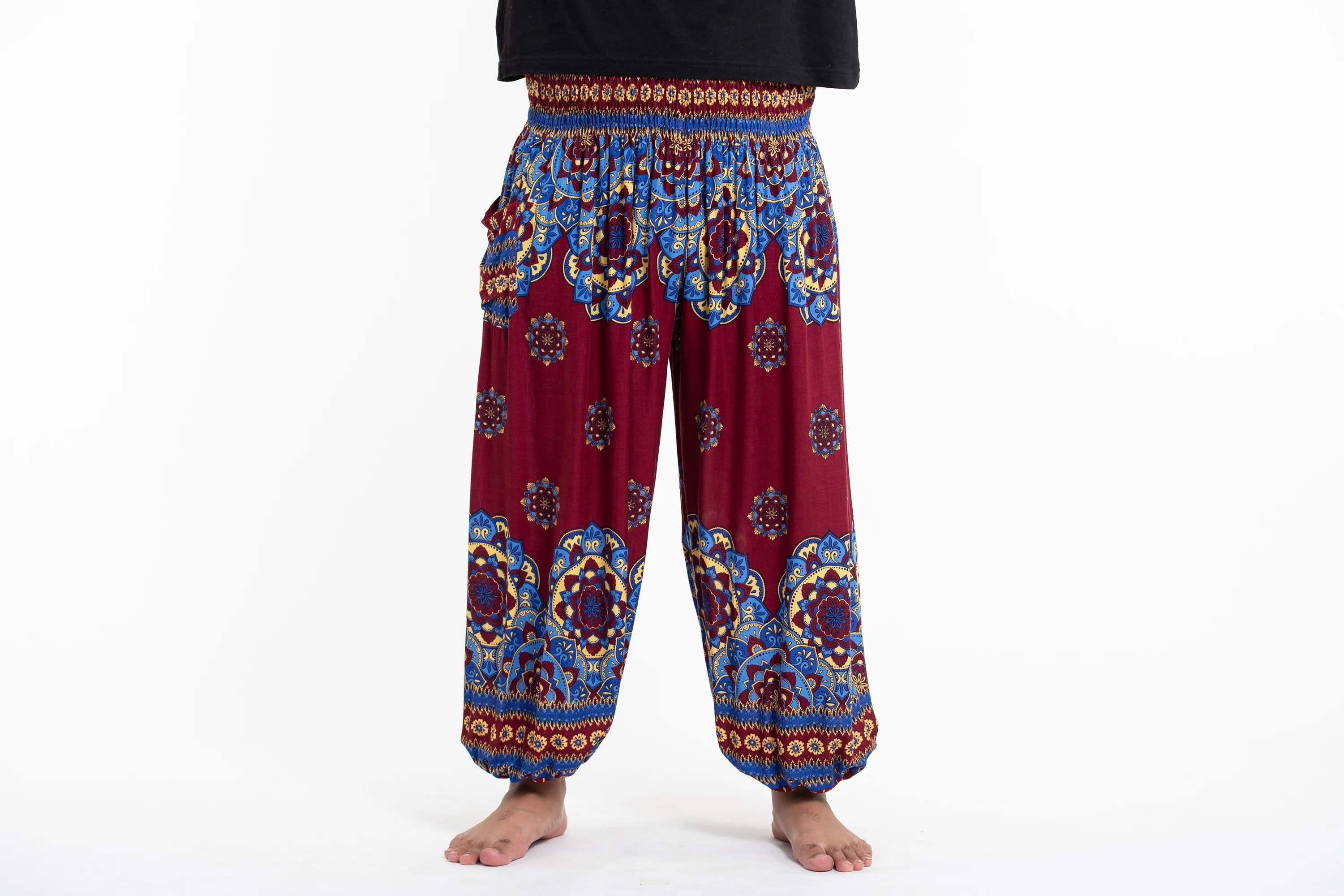 Plus Size Lotus Mandalas Men's Harem Pants in Red