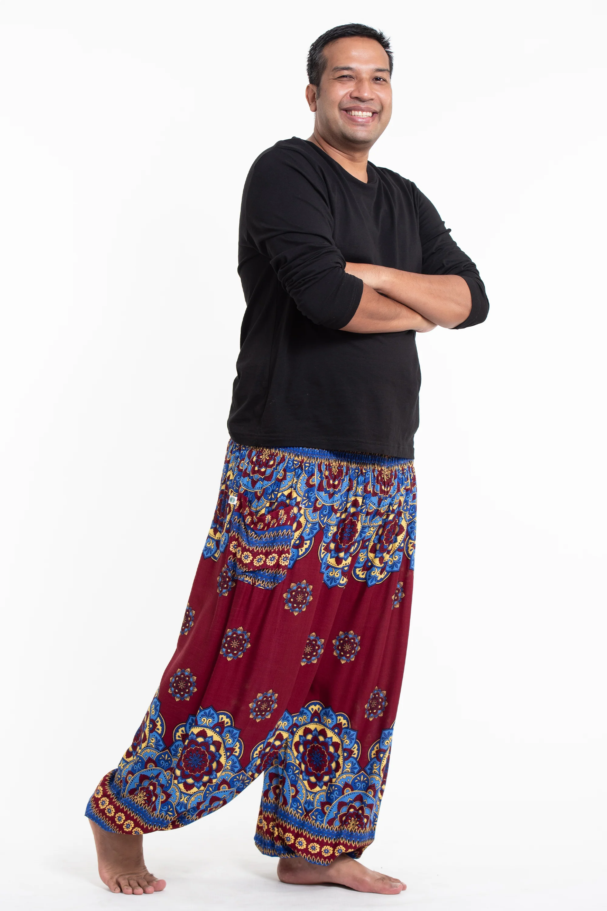 2971-Plus-Size-Lotus-Mandalas-Men-s-Harem-Pants-in-Red-3.webp Plus Size Lotus Mandalas Men's Harem Pants in Red