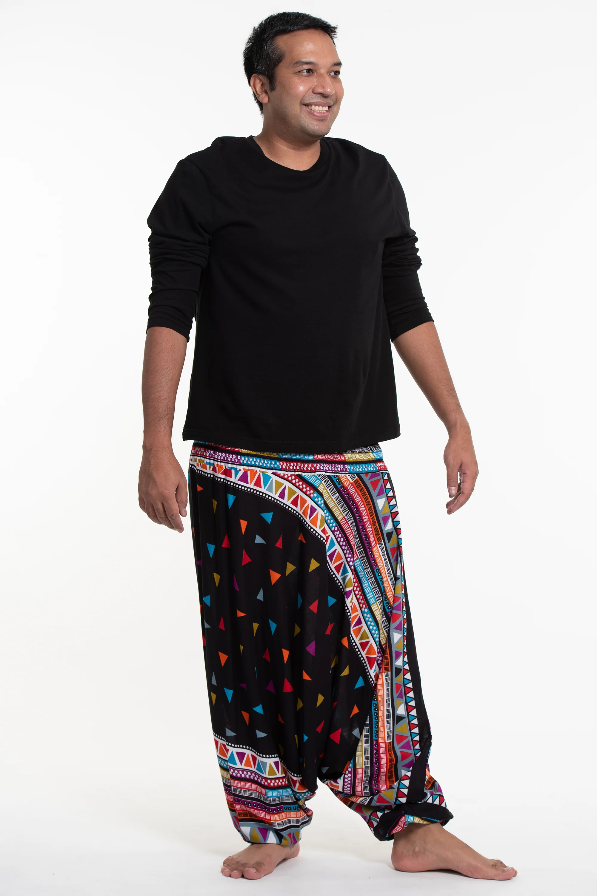 Plus Size Triangles Drop Crotch Men's Harem Pants in Black