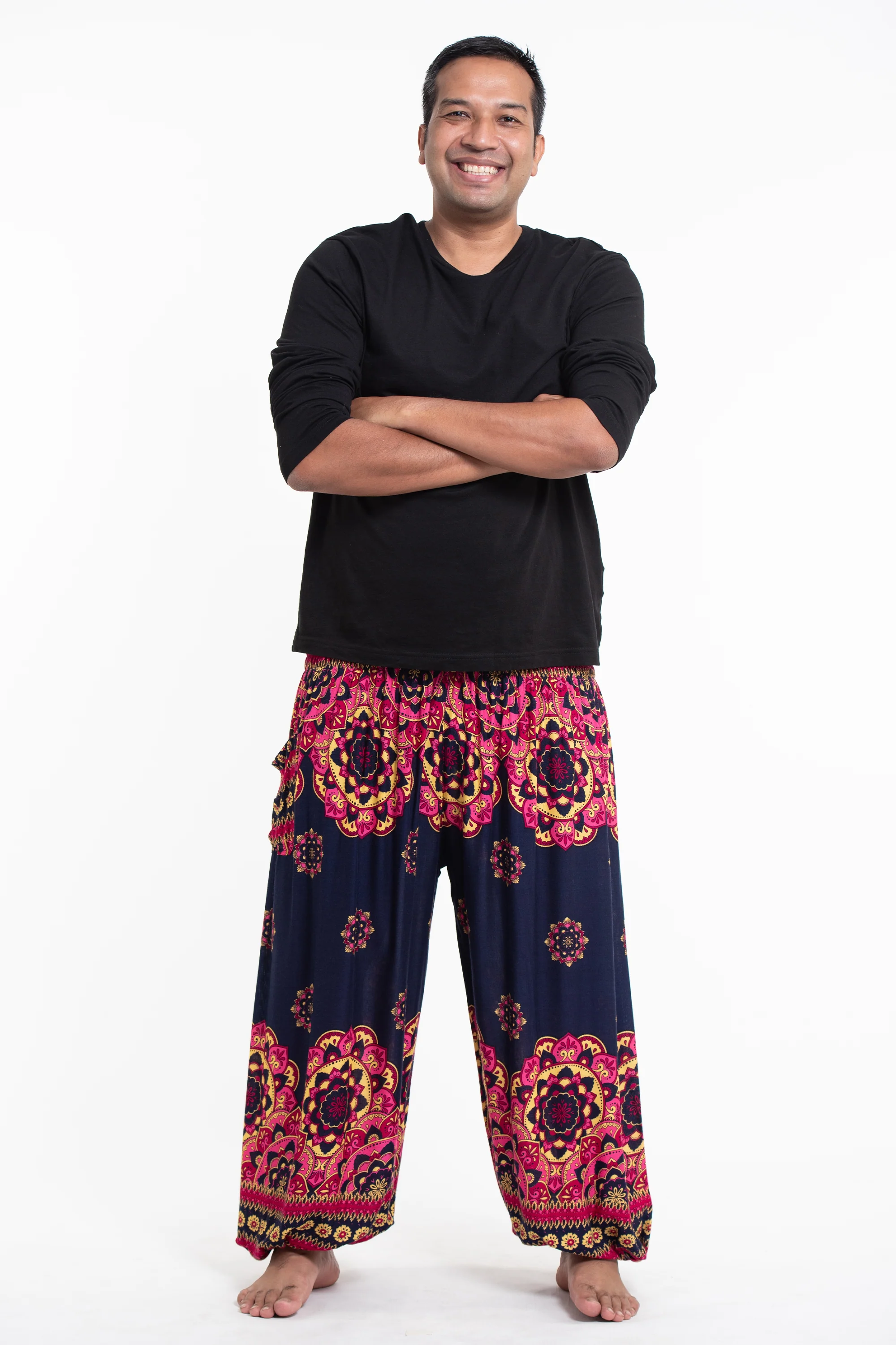 Plus Size Lotus Mandalas Men's Harem Pants in Navy