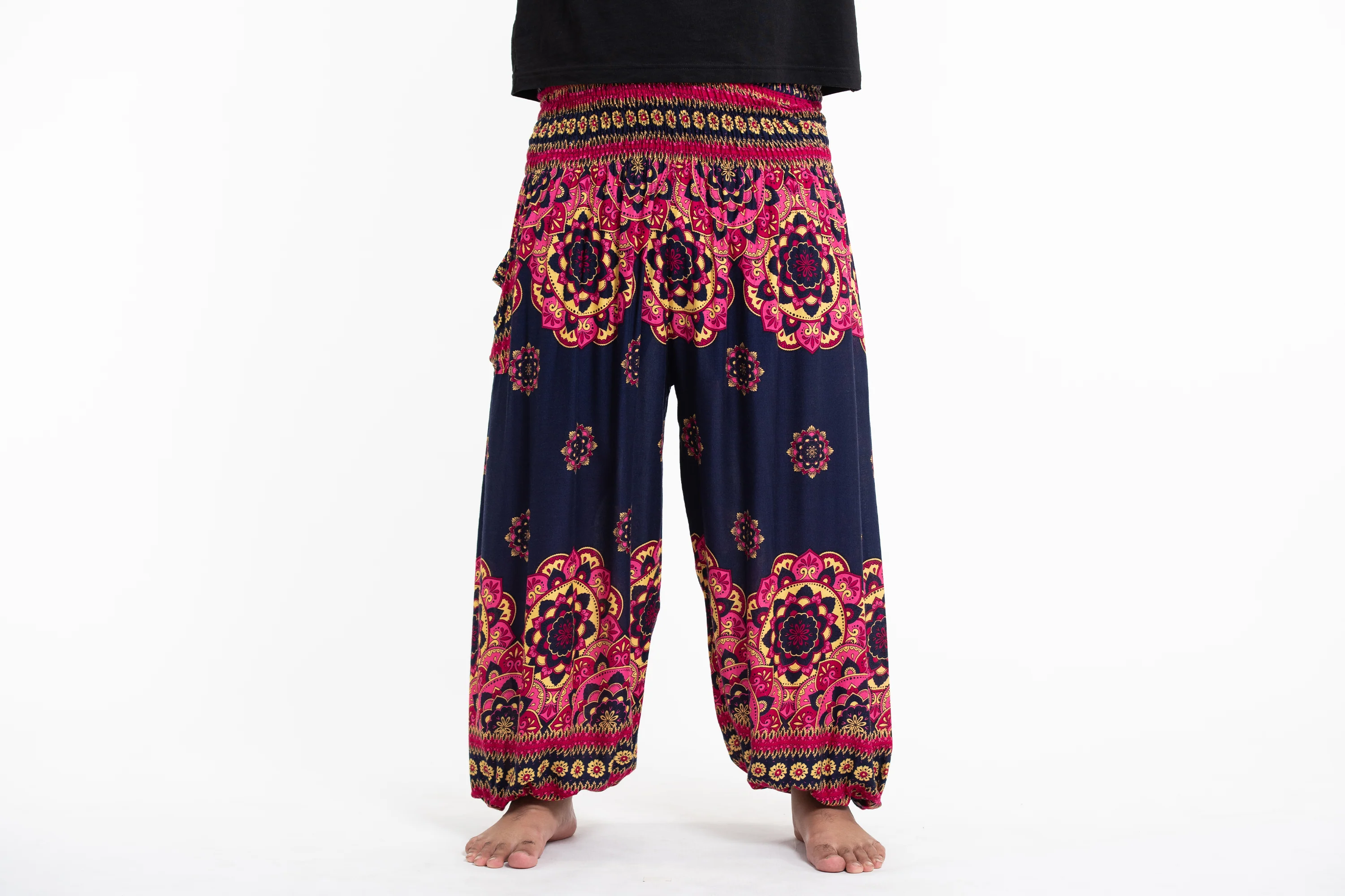 Plus Size Lotus Mandalas Men's Harem Pants in Navy