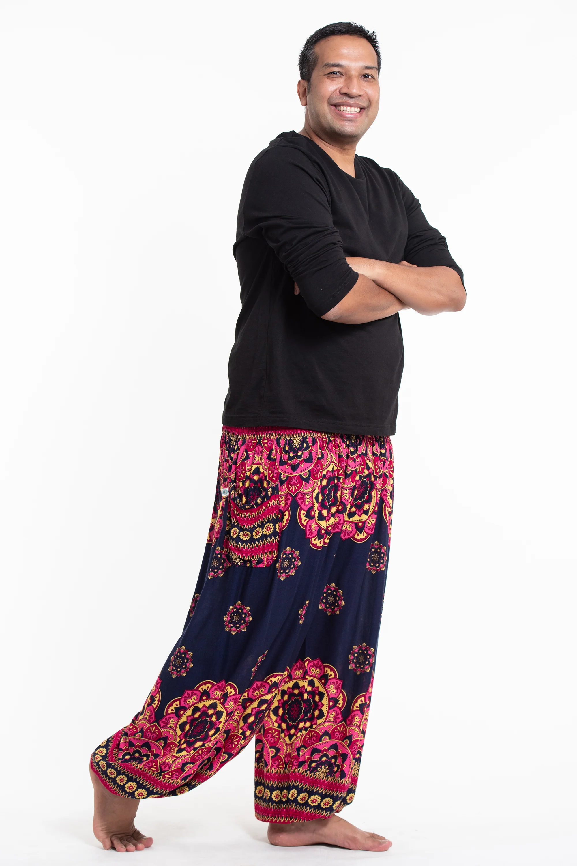 2977-Plus-Size-Lotus-Mandalas-Men-s-Harem-Pants-in-Navy-3.webp Plus Size Lotus Mandalas Men's Harem Pants in Navy