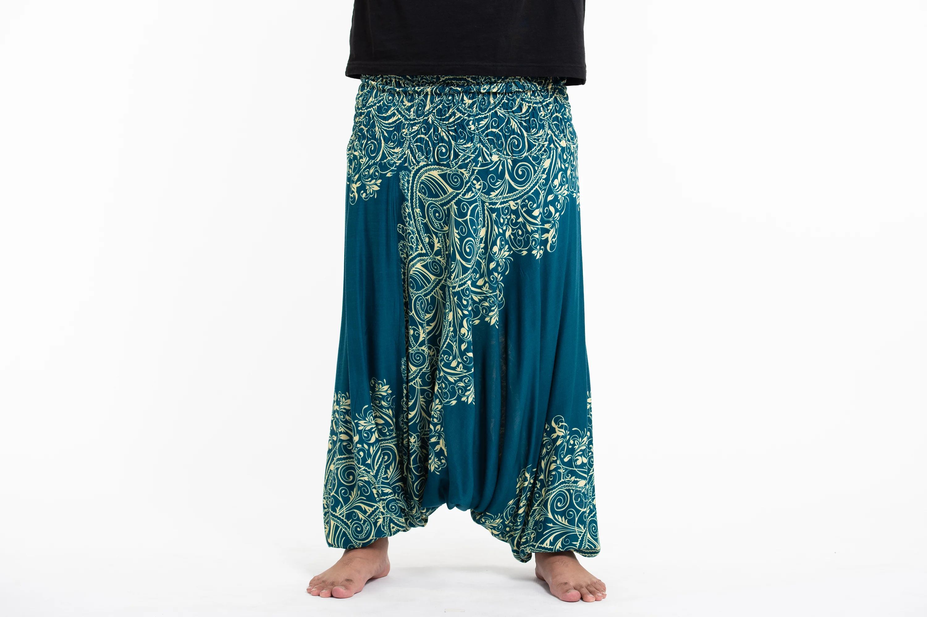 2978-Plus-Size-Vines-Drop-Crotch-Men-s-Harem-Pants-in-Turquoise-2.webp Plus Size Vines Drop Crotch Men's Harem Pants in Turquoise