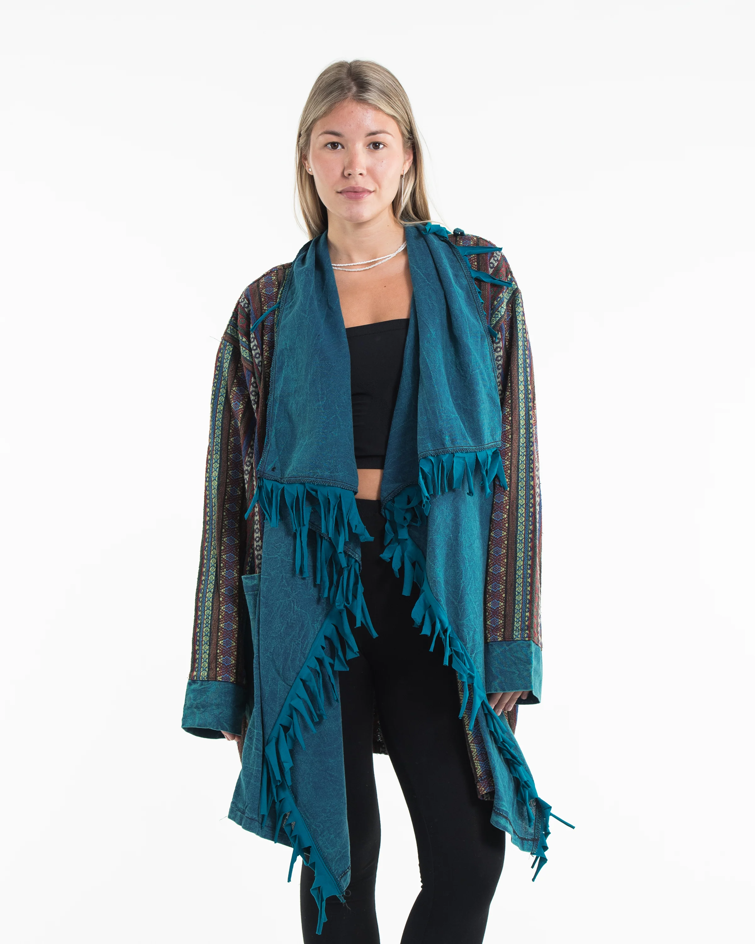 Tribal Cloak Jacket | Stonewash Drape in Turquoise