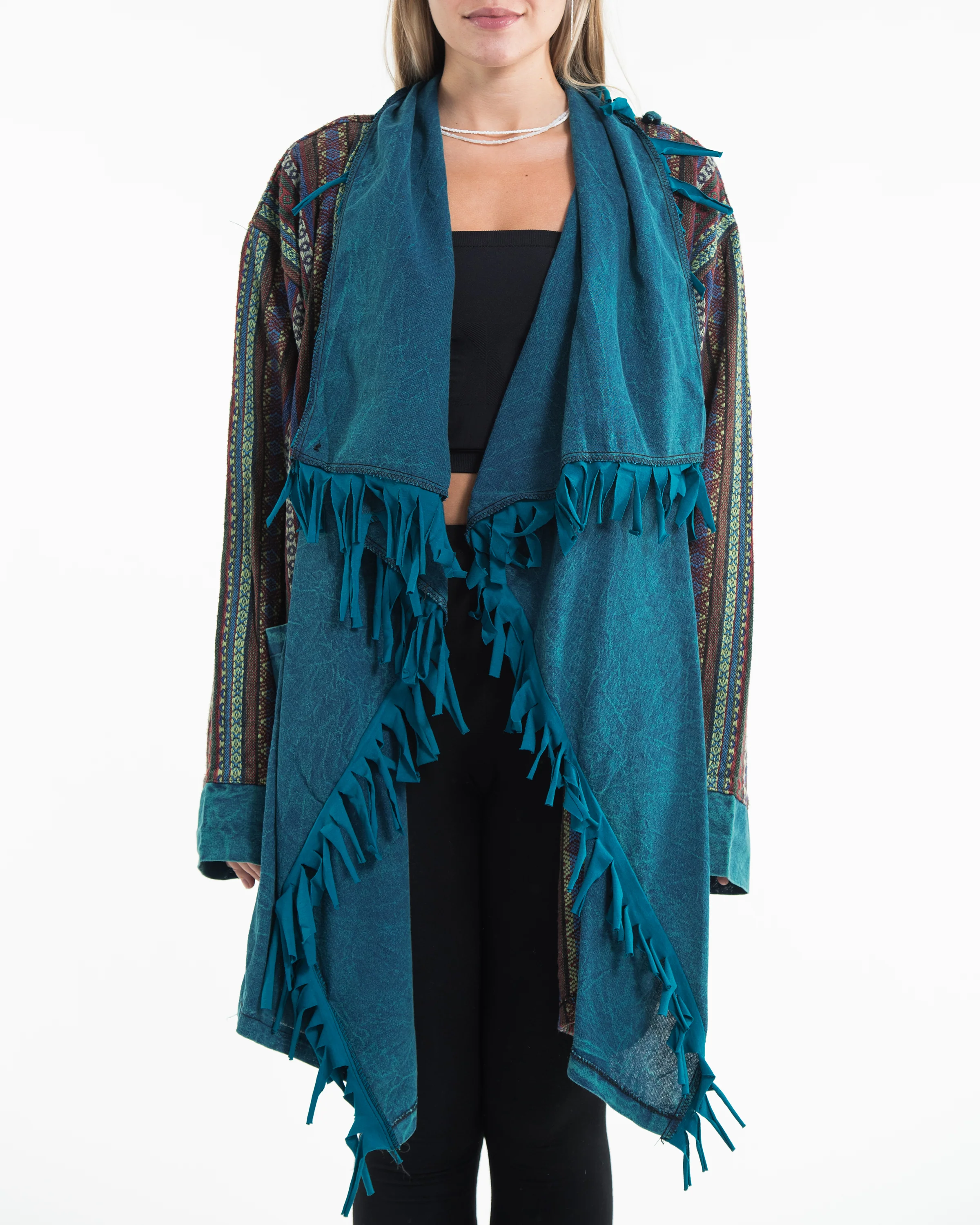 Tribal Cloak Jacket | Stonewash Drape in Turquoise