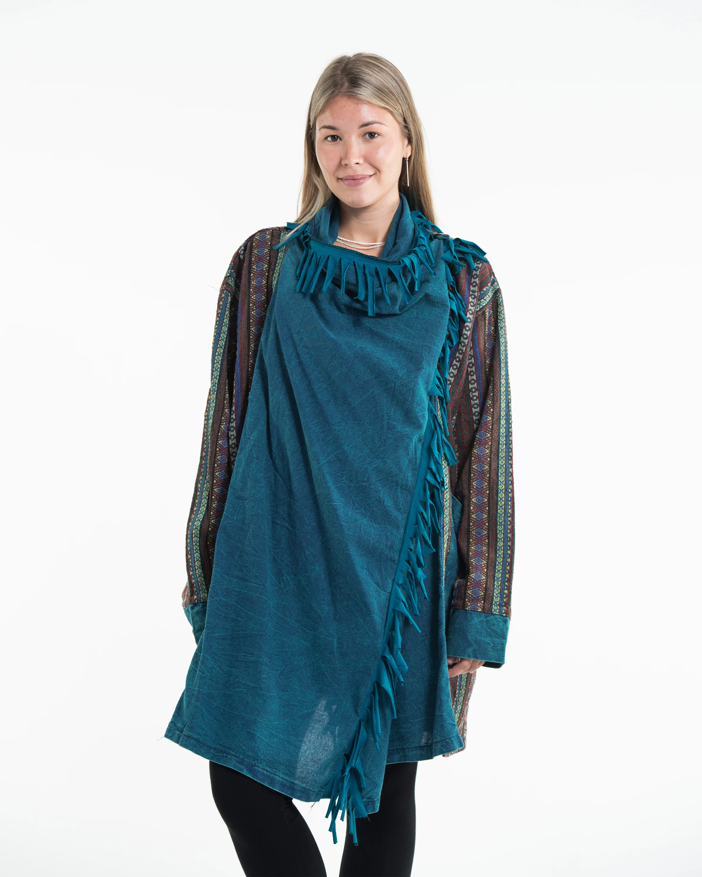 2979-Tribal-Cloak-Jacket-Stonewash-Drape-in-Turquoise-5.webp Tribal Cloak Jacket | Stonewash Drape in Turquoise