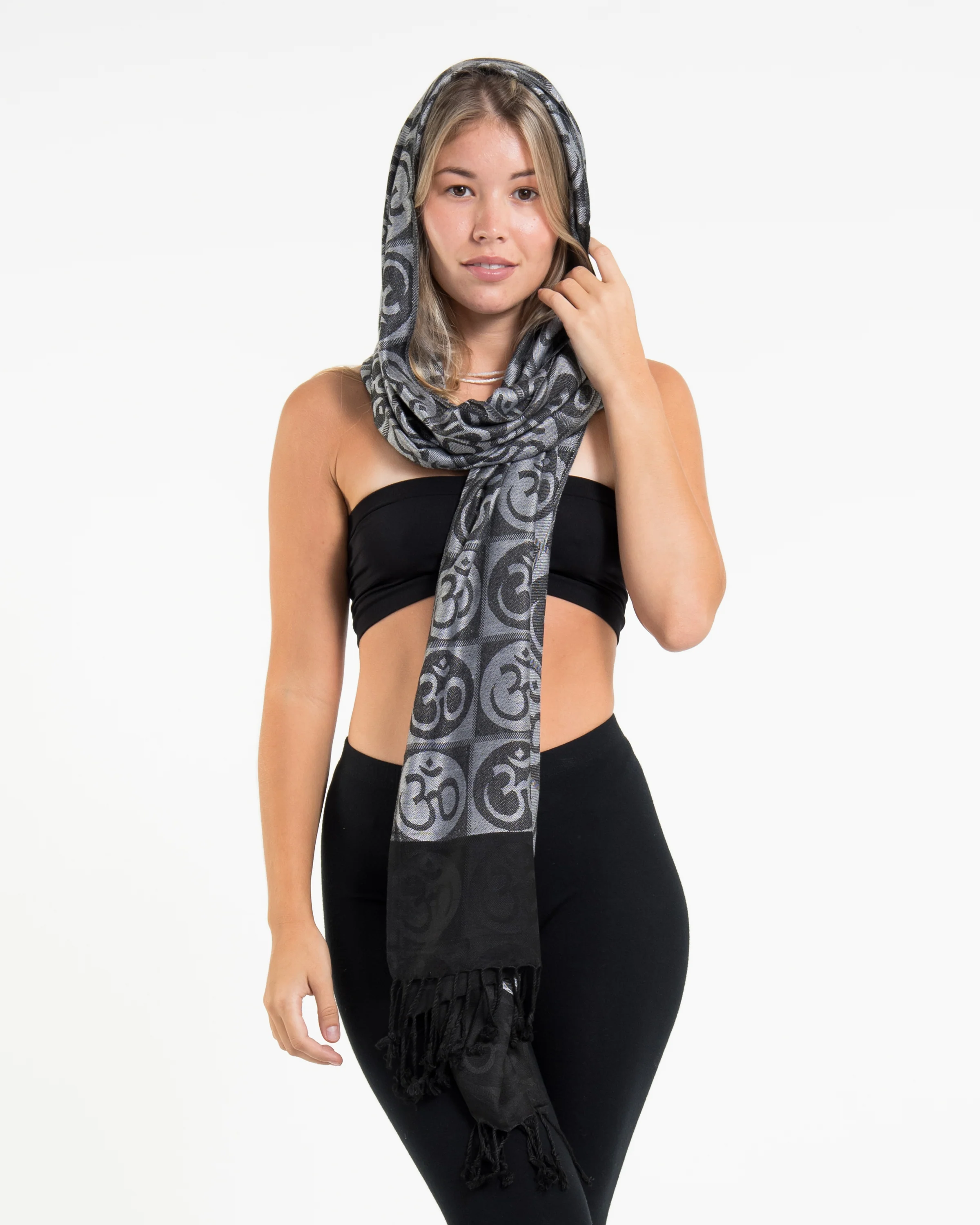 Indian Traditional Om Pashmina Shawl Scarf in Black